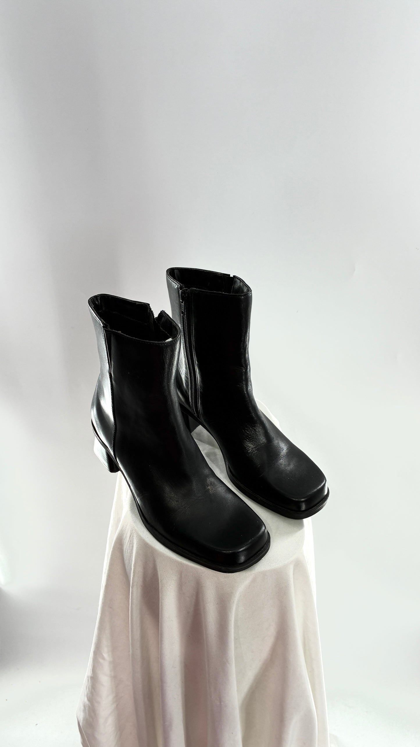 Vintage Naturalizer Black Square Toe Genuine Leather Block Heel Boots Made in Brazil (8)