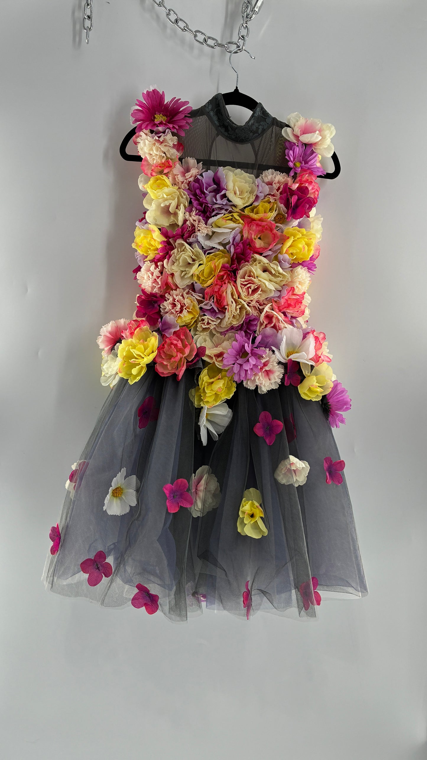 Floral Appliqué Abstract Display Mini Dress (S/M)
