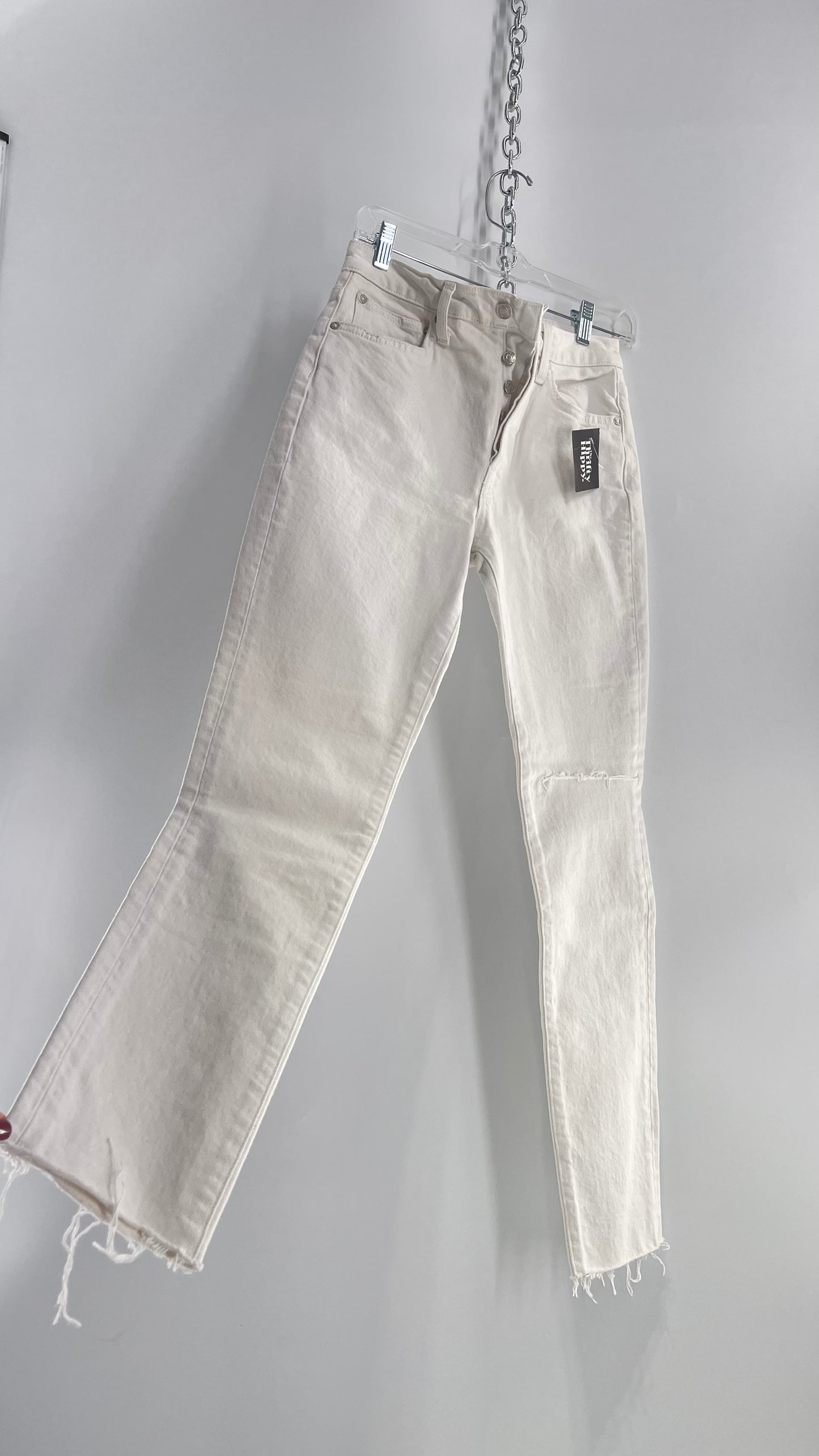 Free People White High Waisted Skinny Cropped Denim (26)