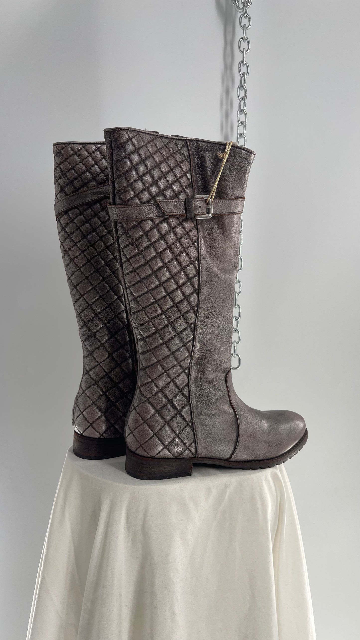 COCO Matisse Metallic Gun Powder Grey Quilted Knee High Boots Made in Brazil (9)