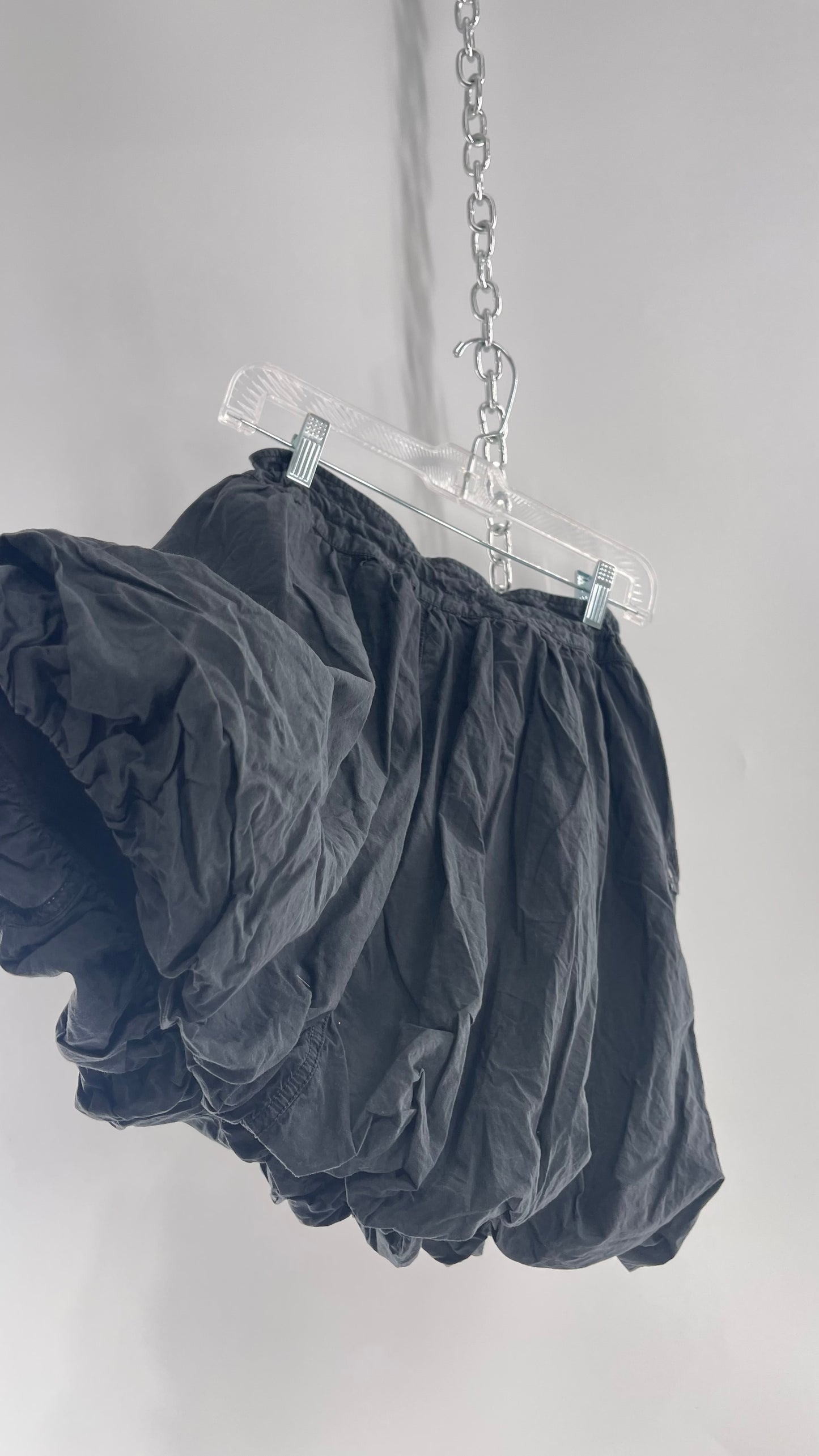 Pilcro Anthropologie Black Cargo Skirt with Drawstring Waist and Bubble Hem (4)