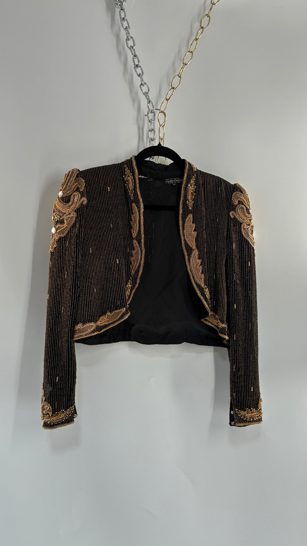 Vintage CREATIVE CREATIONS Black Blazer with Intricate Gold Beading (Medium)