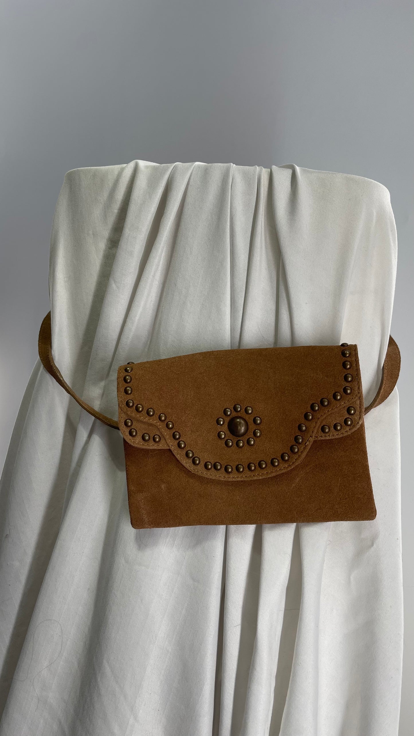 Free People Brown Suede Leather Studded Crossbody Fanny Pack Waist Bag