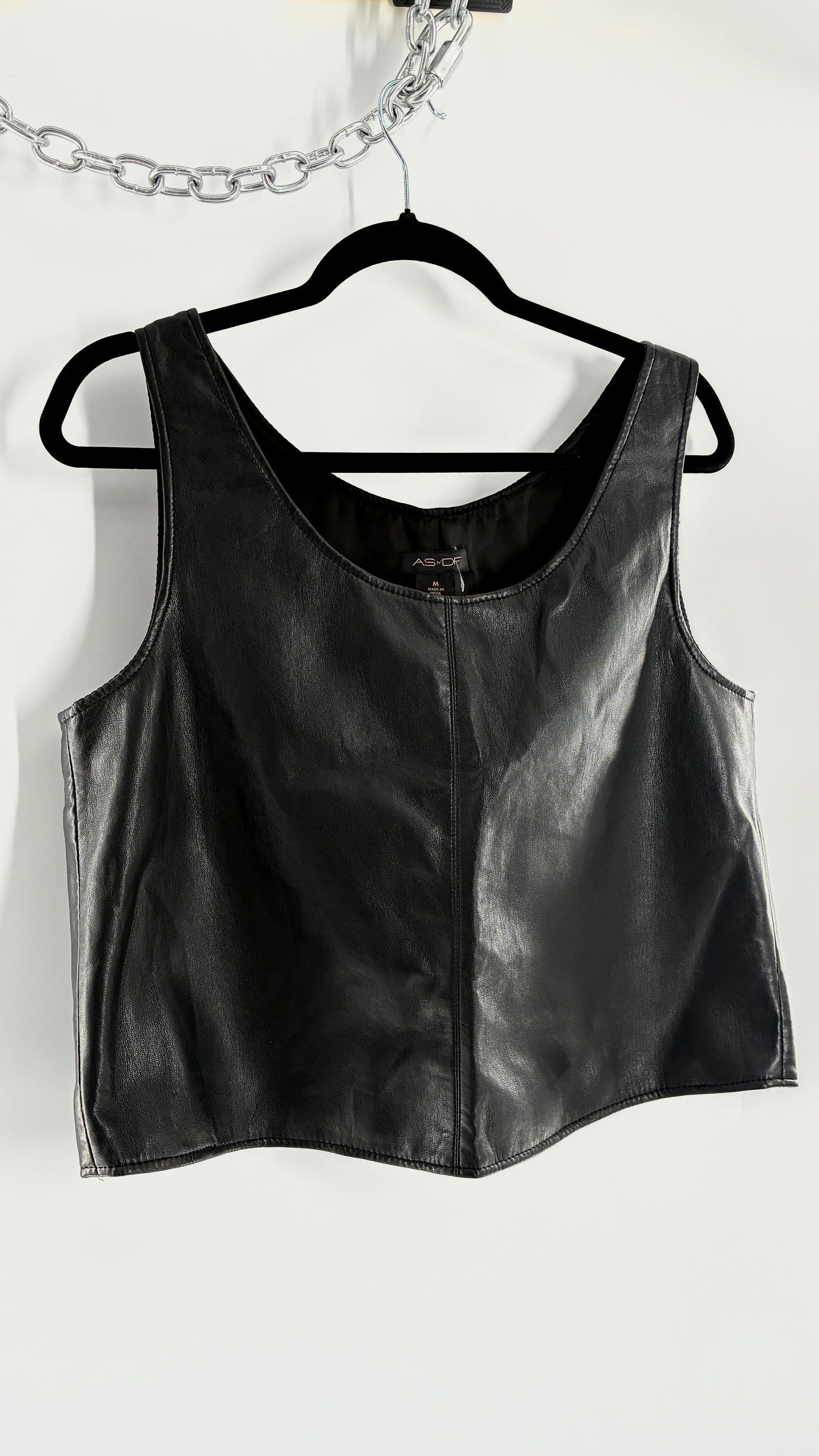 AS by DF Black Leather Sleeveless Boxy Top (Medium)
