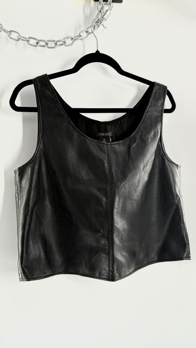 AS by DF Black Leather Sleeveless Boxy Top (Medium)