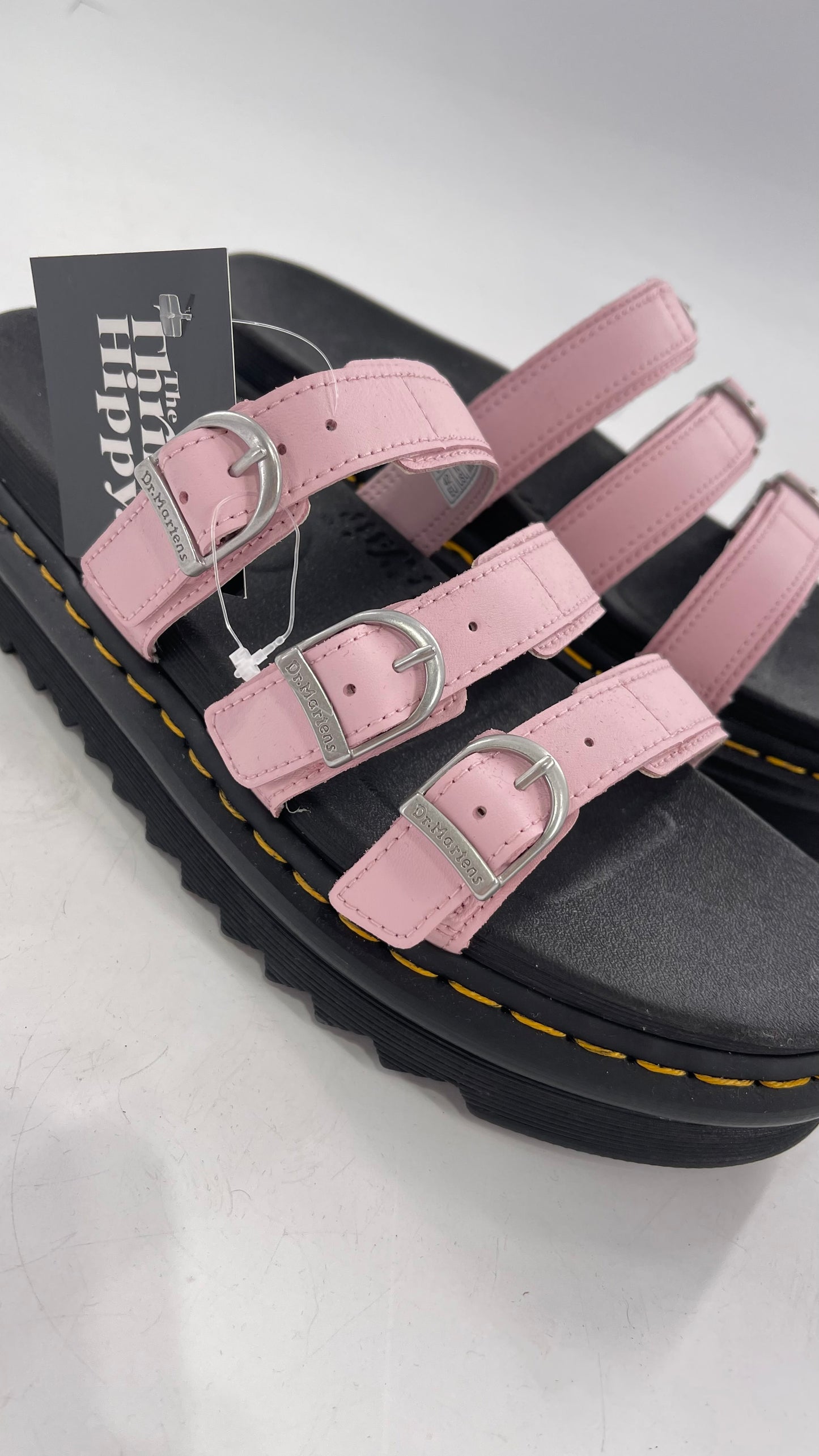 Dr. Martens Baby Pink Strappy Platform Sandal with Heavy Metal Buckle (10)