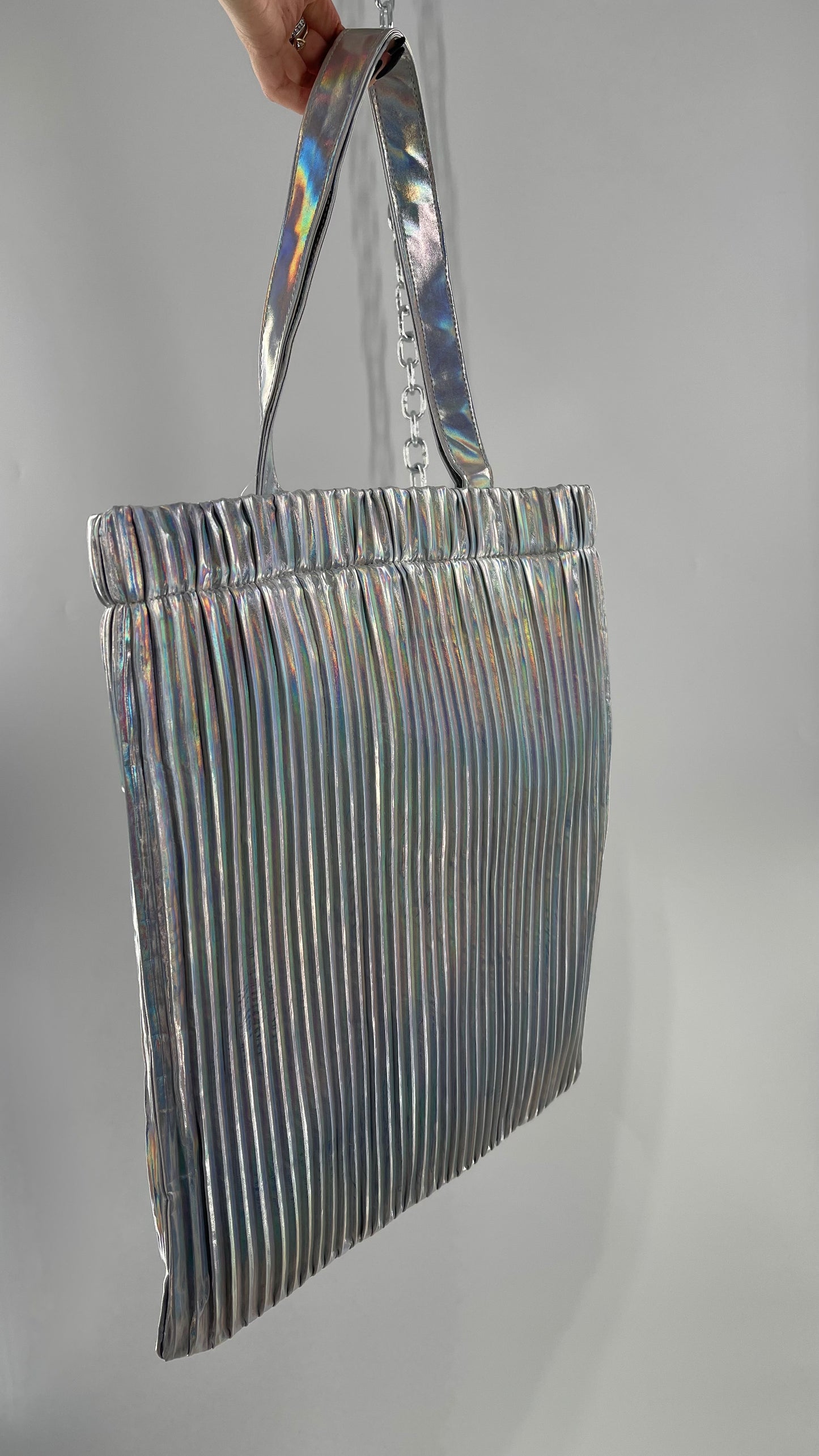 Urban Outfitters Silver Iridescent Fluted Tote Bag