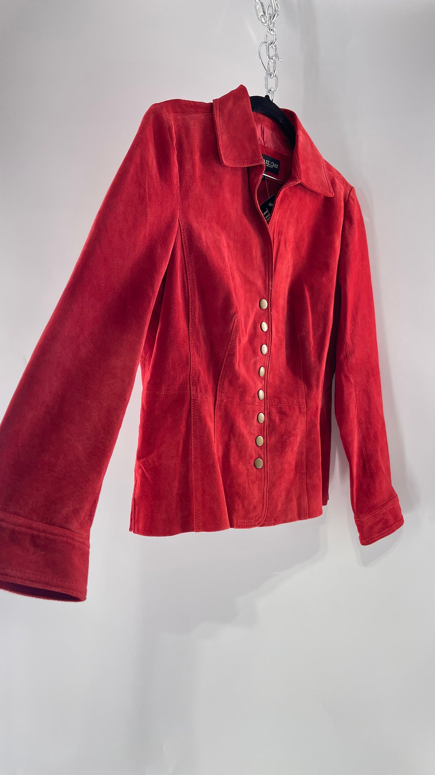 Vintage Monterey Bay Red Suede Jacket with Brass Buttons (8)