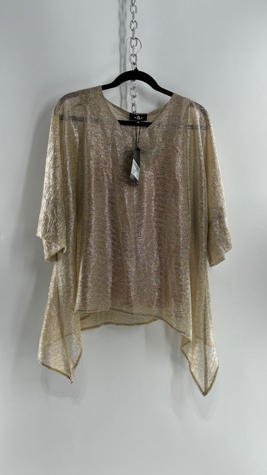 DASH & DOT Gold and Silver Metallic Shimmer Boxy Top with Tags Attached (Medium)