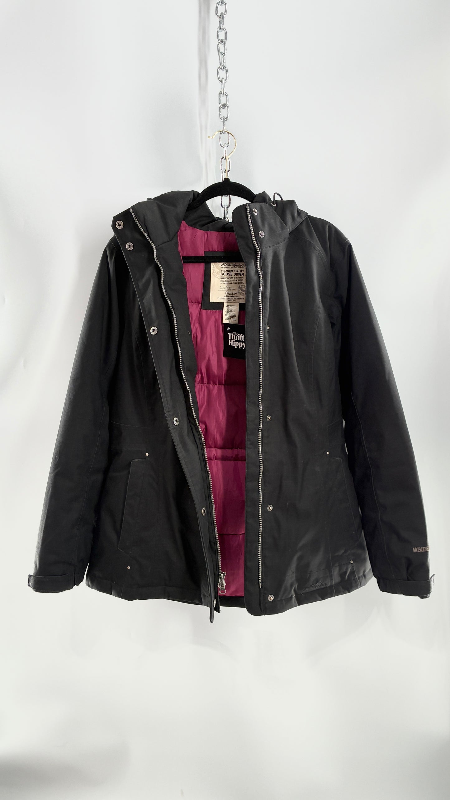 EDDIE BAUER Goose Down Black Jacket with Puffer Lining (Medium)