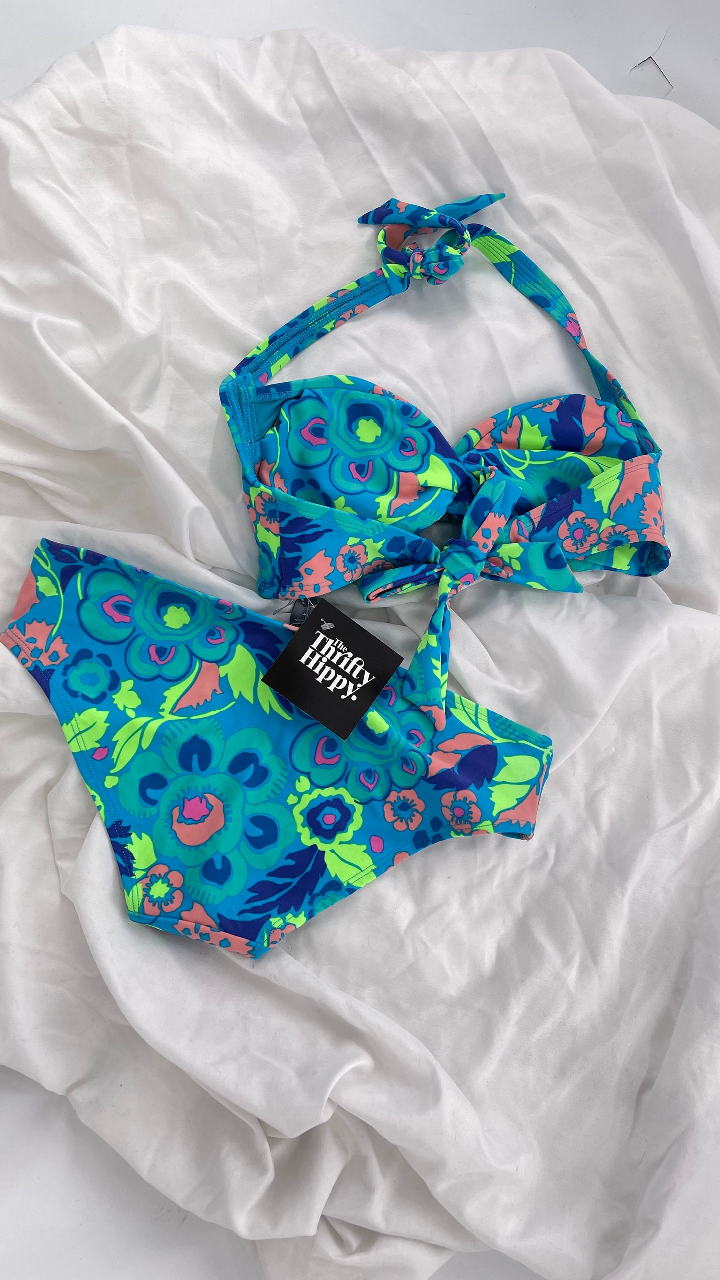 AERIE Blue Paisley Swim Set with Tags Attached (M Top S Bottoms)