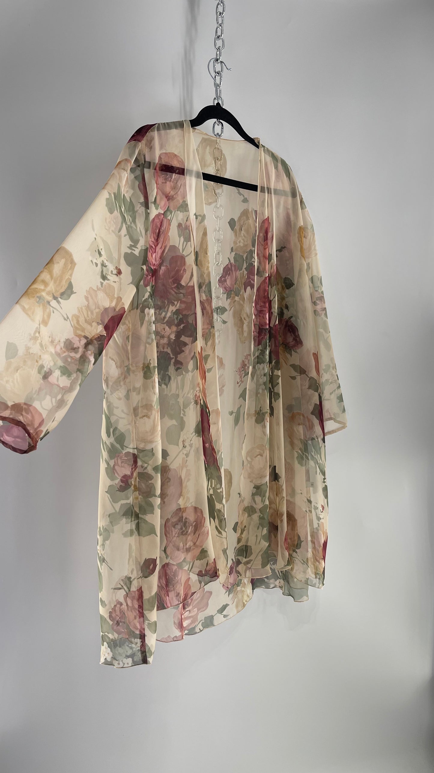 1990s Vintage Off White Muted Florals Dress + Cape Set (16)