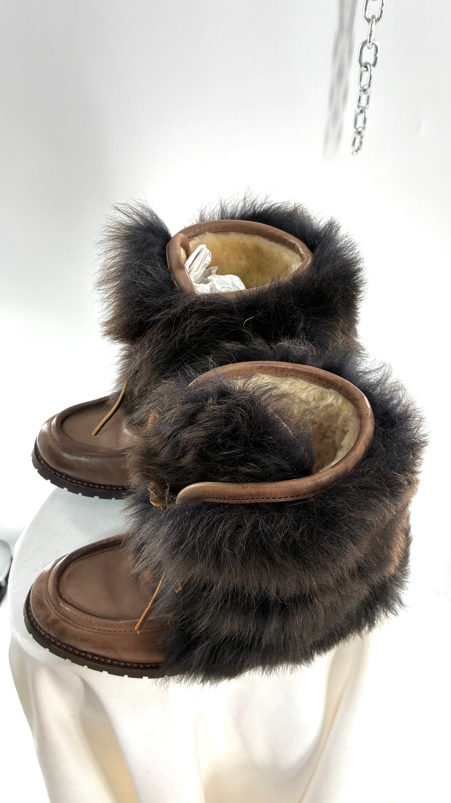 Vintage AERIN Apres Ski Brown Leather Boots with Genuine Fur and Shearling Lining (7)