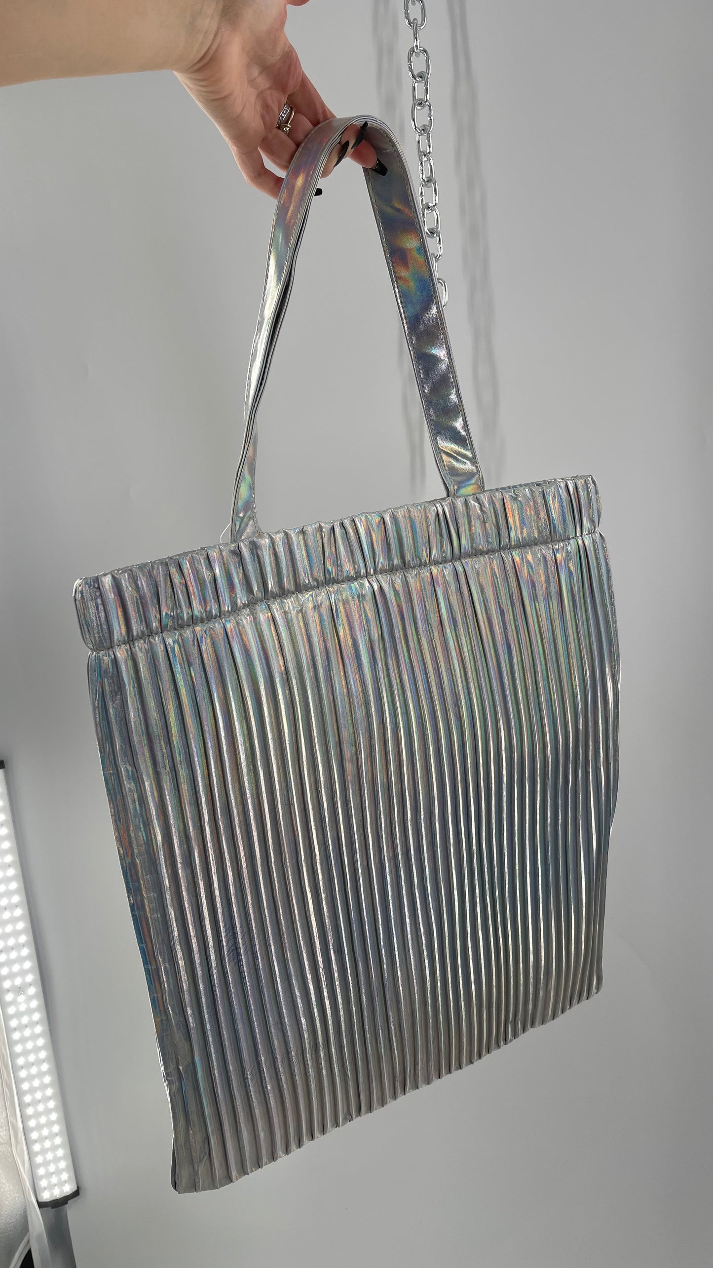 Urban Outfitters Silver Iridescent Fluted Tote Bag