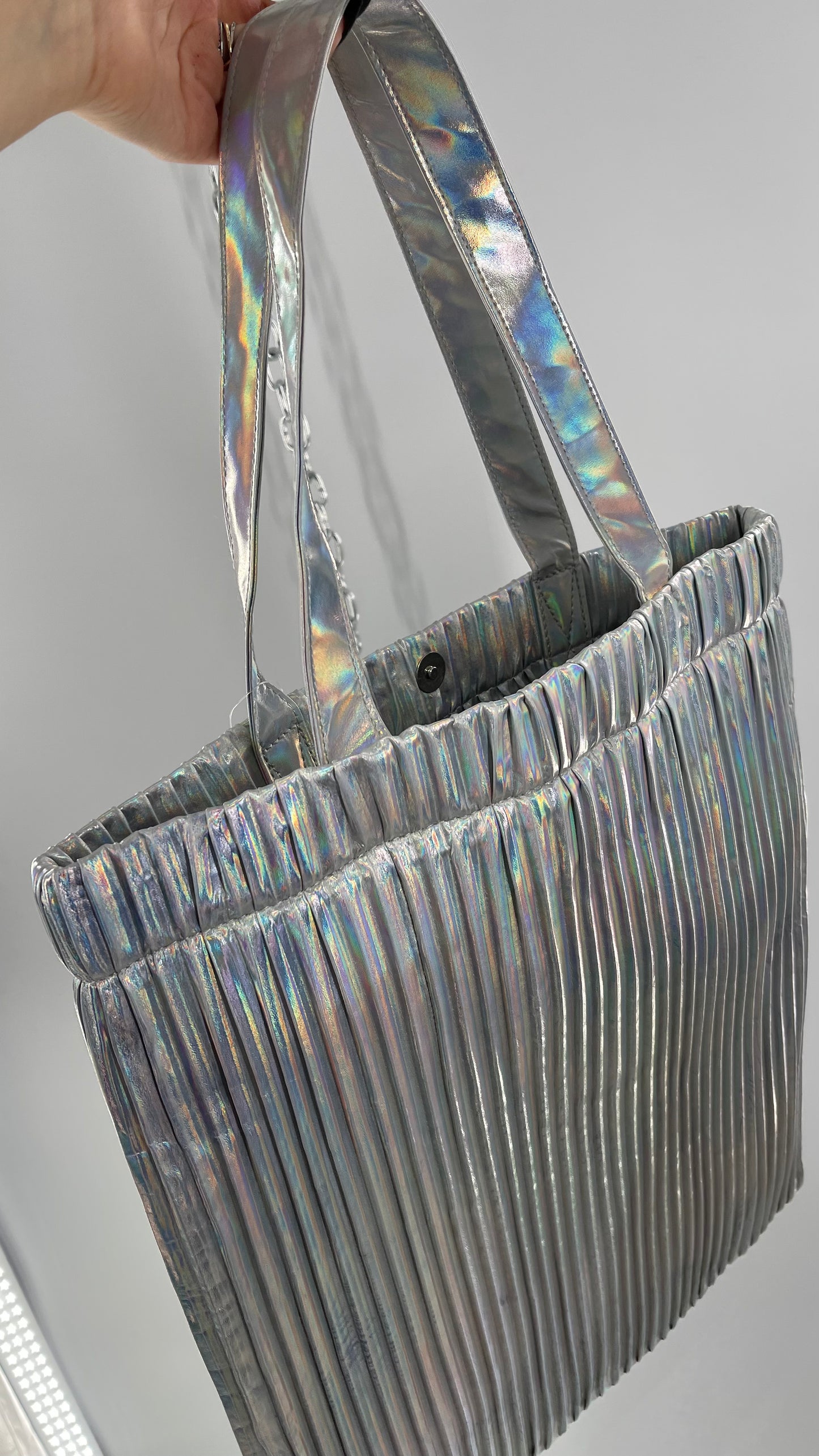 Urban Outfitters Silver Iridescent Fluted Tote Bag