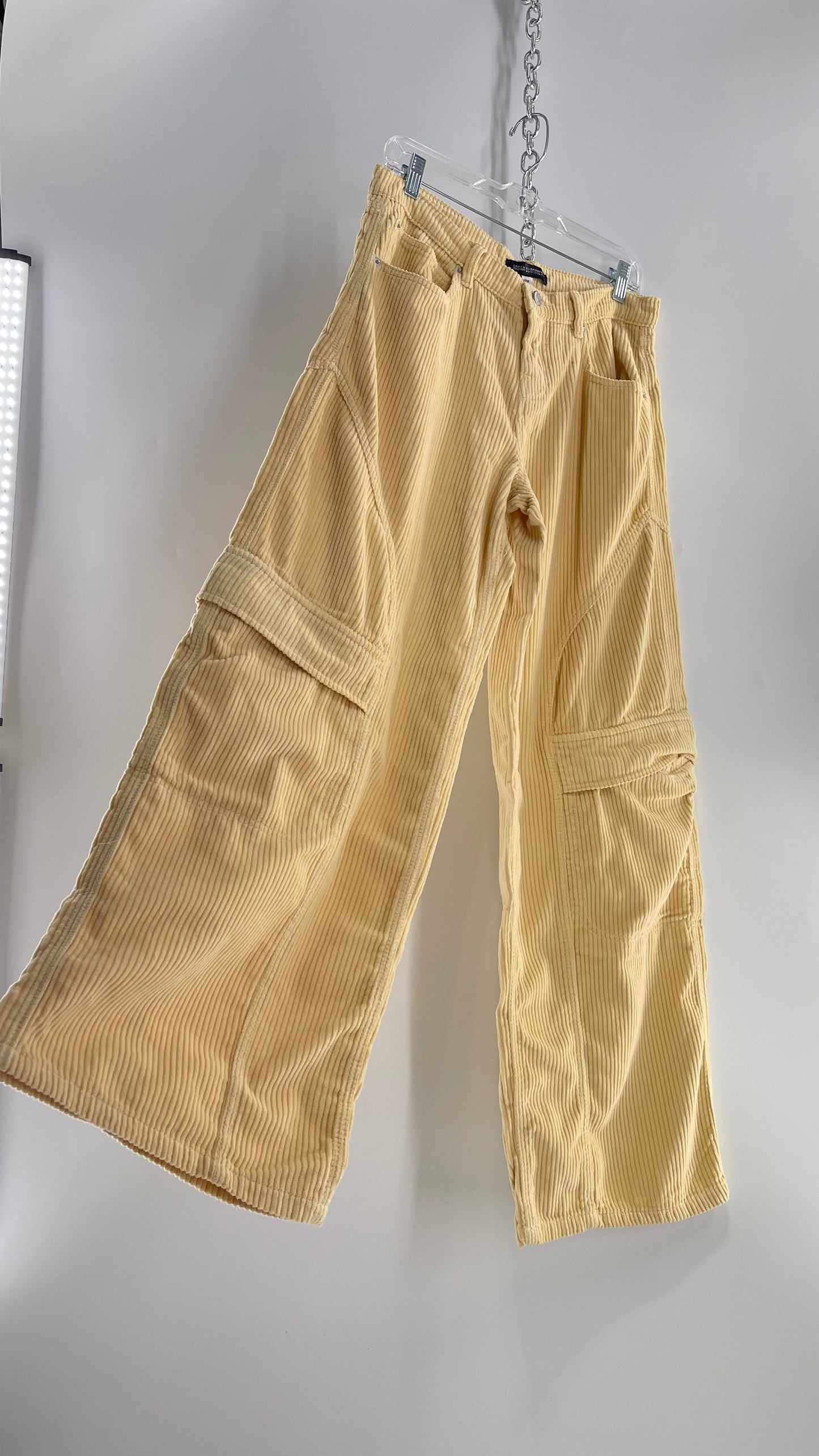 Urban Outfitters Yellow Corduroy Wide Leg Cargo Carpenter Pant (28)