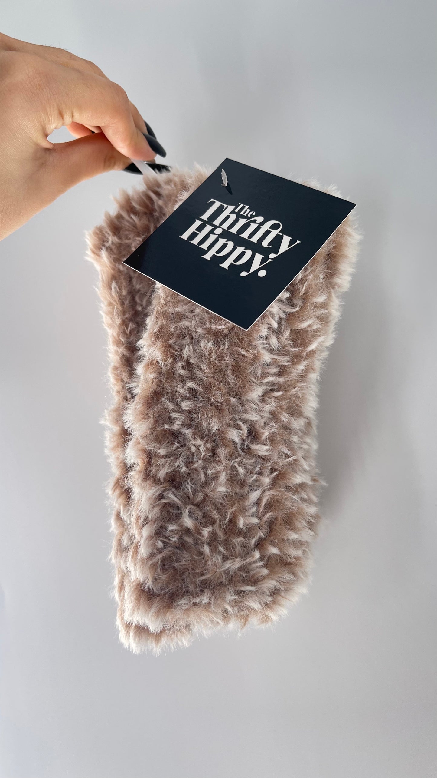 Urban Outfitters Tan White Faux Fur Fuzzy Hand Warmers Fingerless Gloves