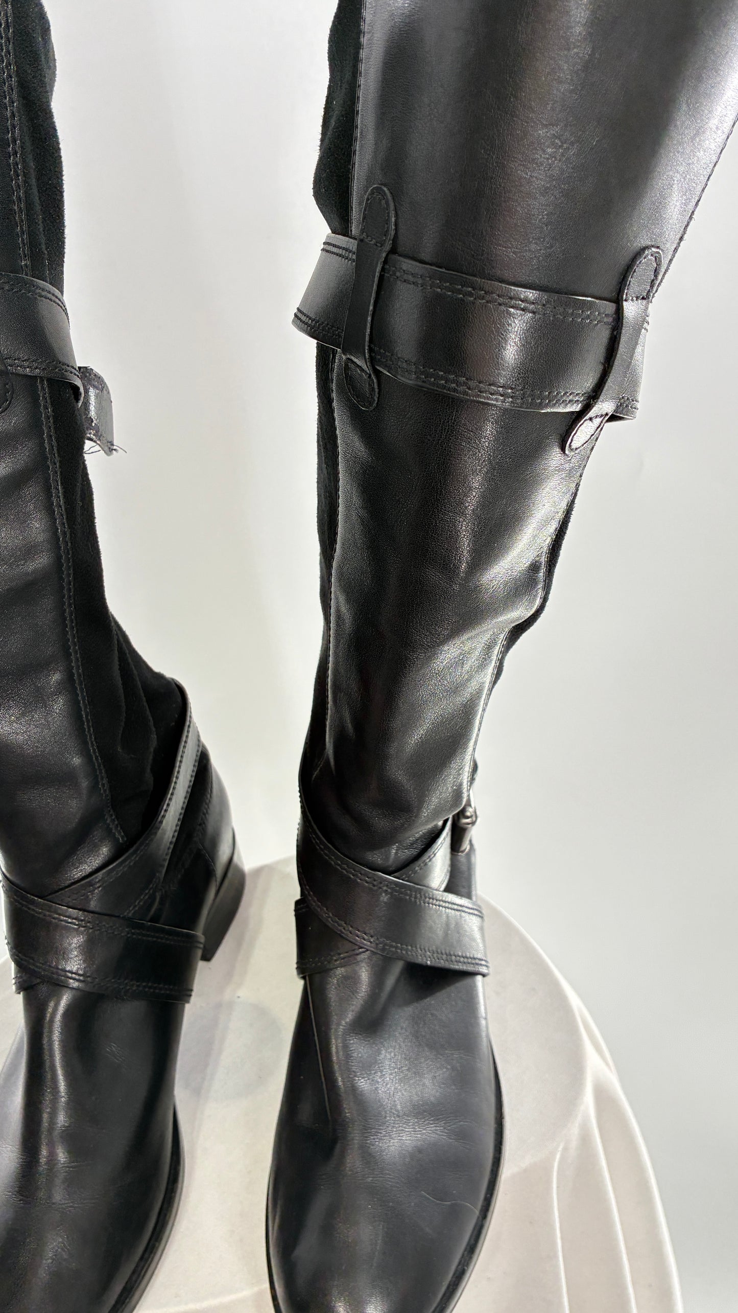 Vintage Cole Haan Black Leather Knee High Boots with Buckle Detailing (7.5)