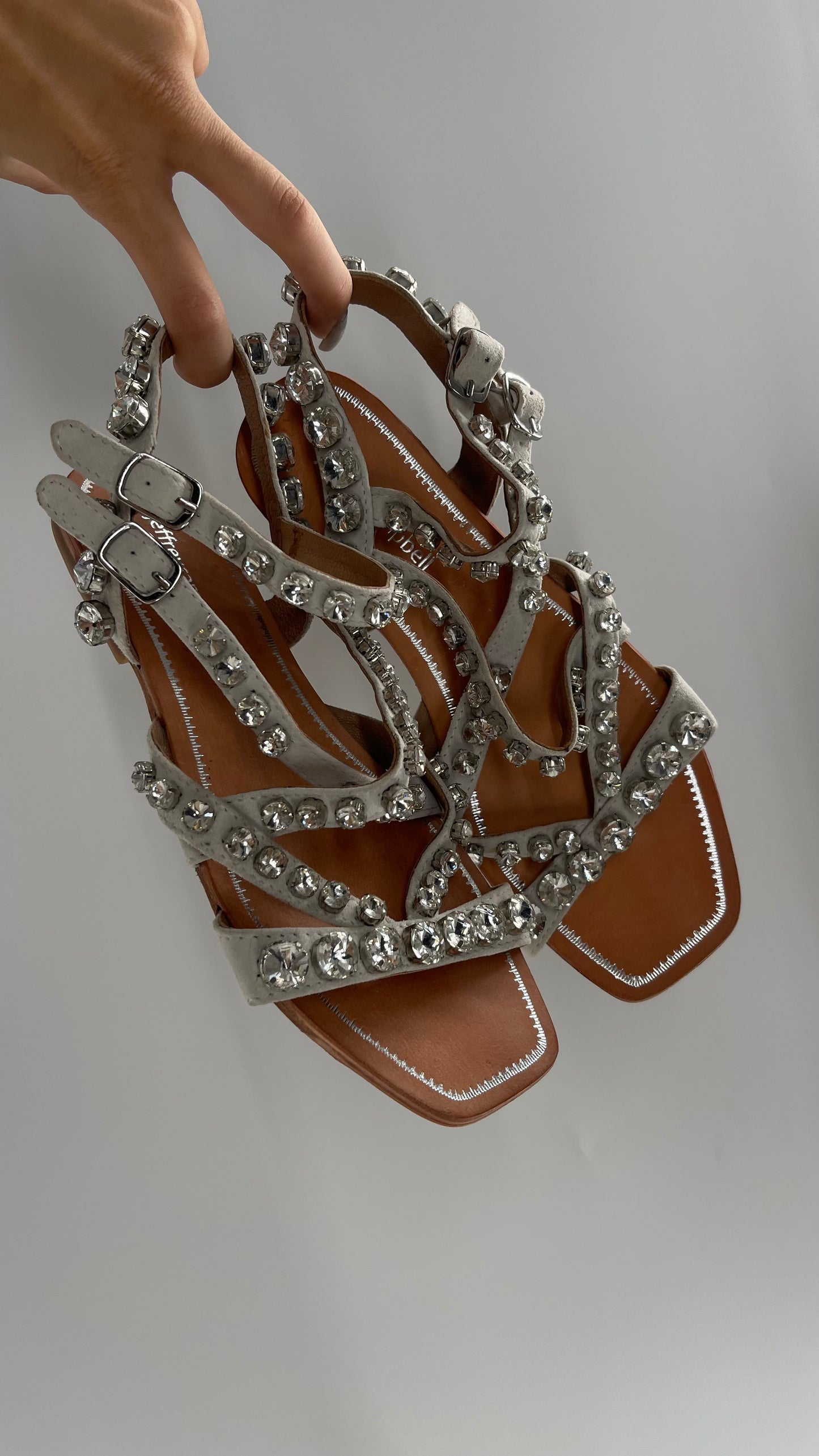 Jeffrey Campbell Gray Strappy Suede Sandal with Crystals/Rhinestones/Gemstones (7)