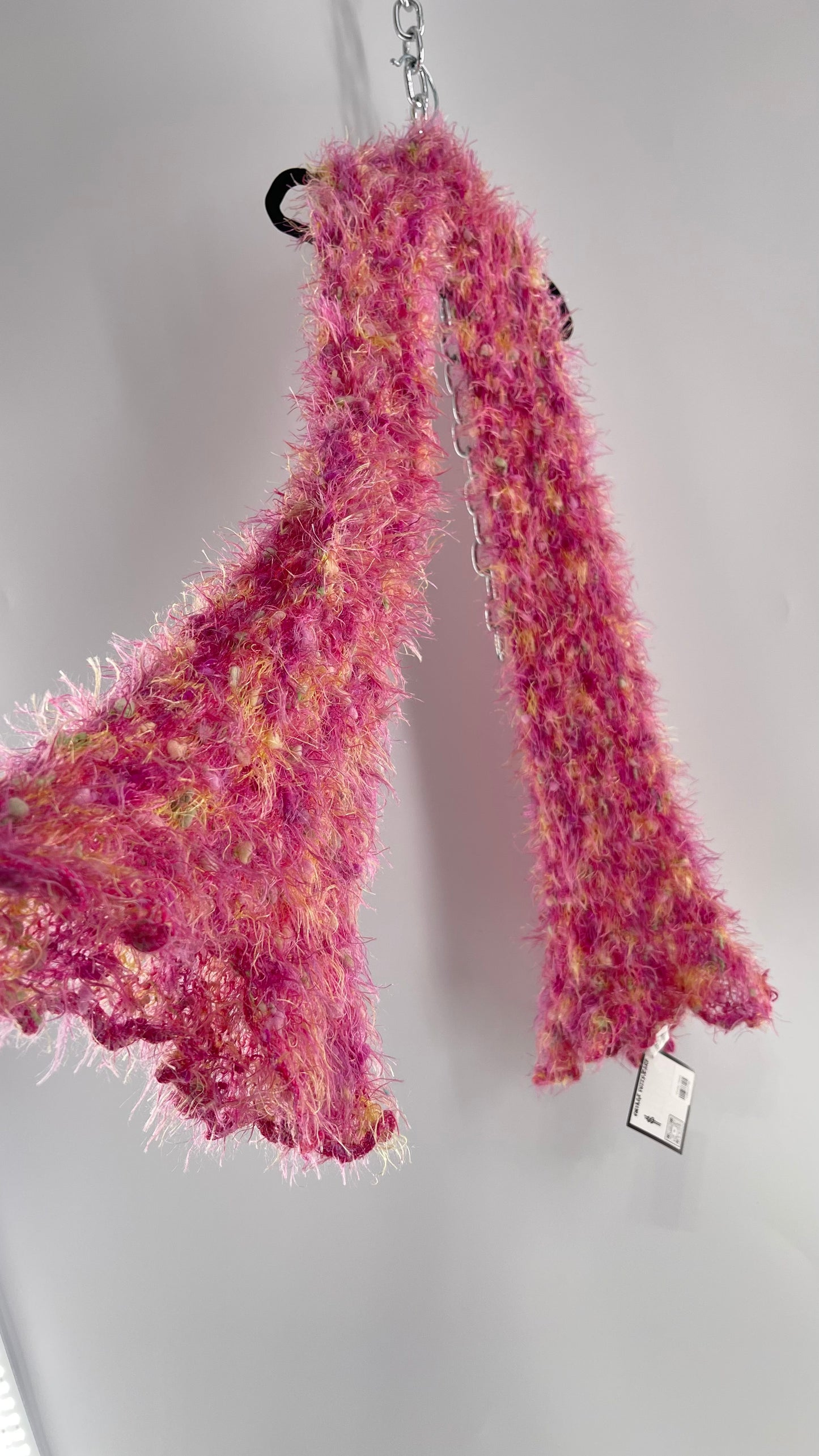 Vintage Pink Fuzzy Knit Scarf