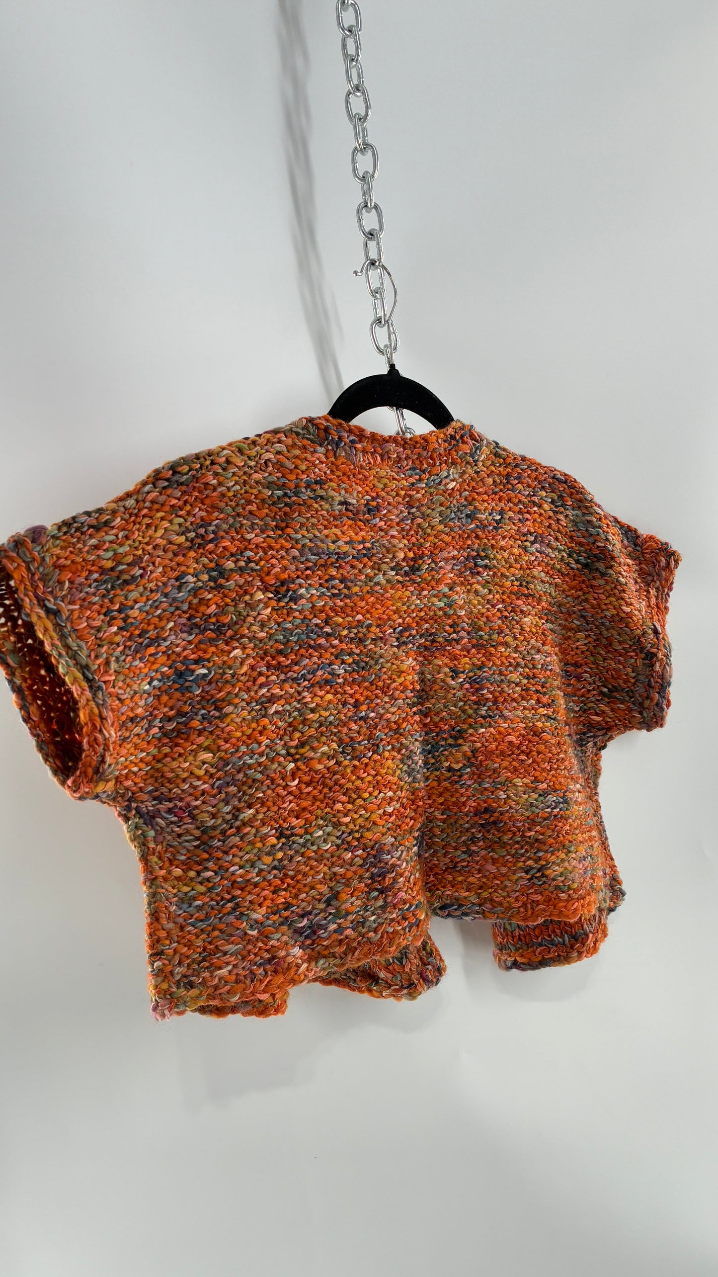 Vintage Hand Knit Burnt Orange Shrug Cape