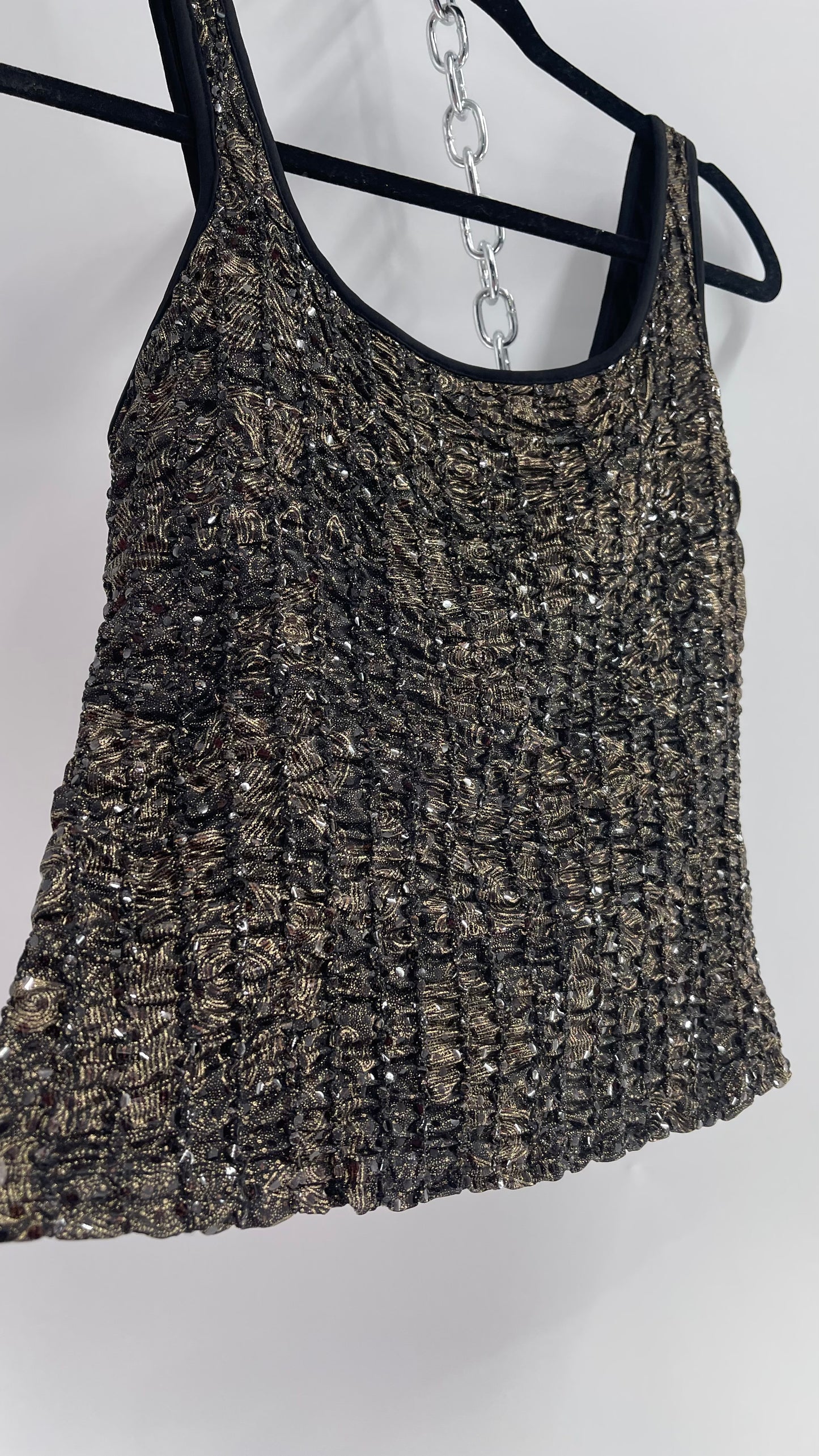 Vintage 1990s Cartise Textured Bronze Black Sequin Cropped Tank (Large)