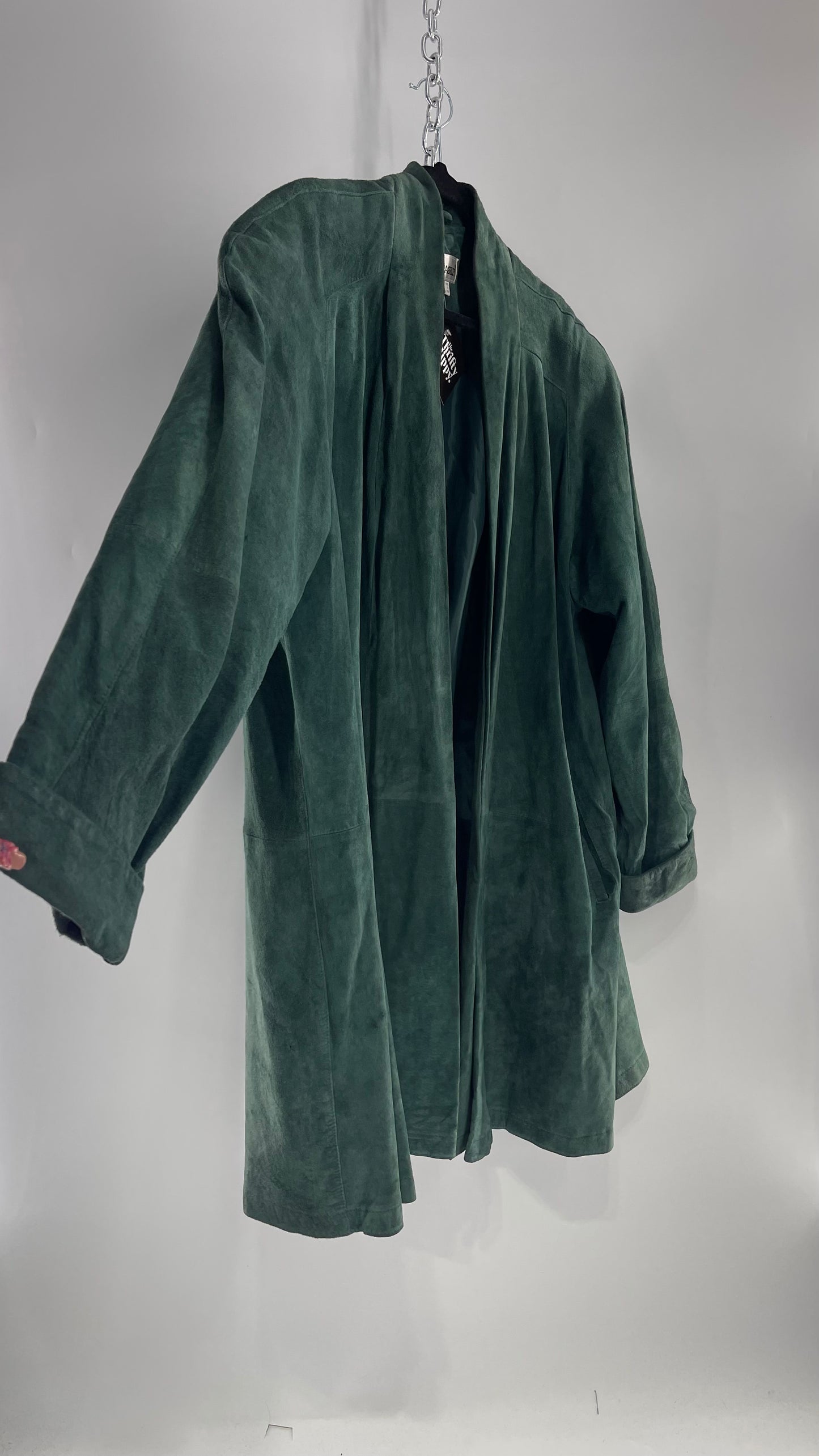 Vintage ELLEN ASHLEY Green Suede Leather Coat (Large)