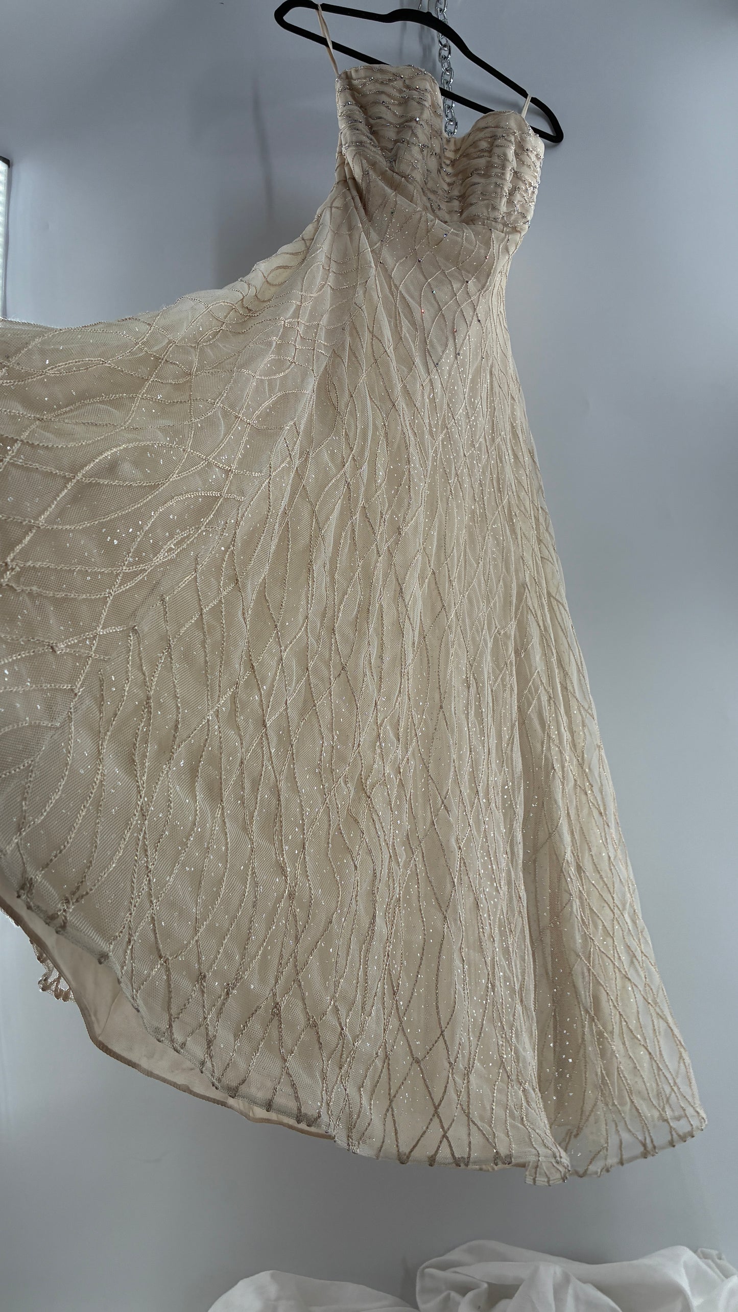Vintage Victor Costa for Neiman Marcus Strapless Ruched/Pleated Bust Mermaid Gown Covered in Braided Threads and Embroidered Beads (6)