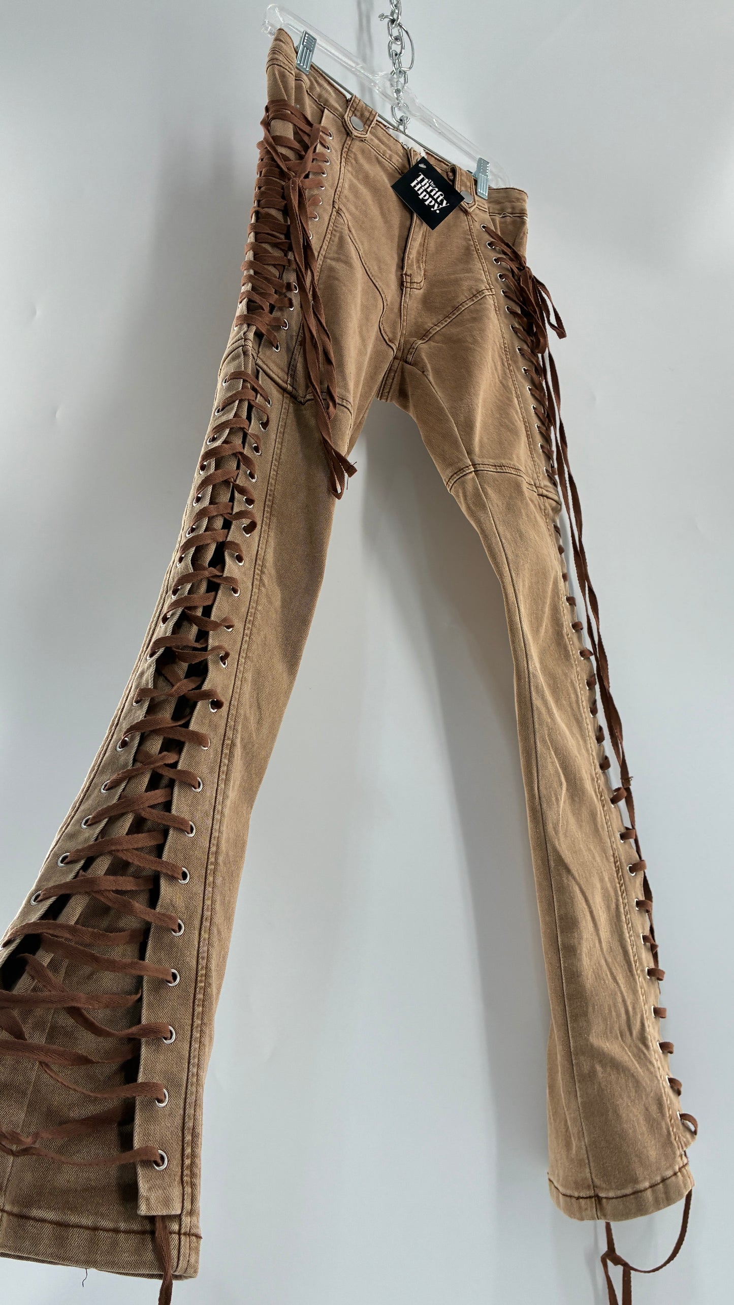 FASHION NOVA Side Tie Faded Brown Jeans (Medium)