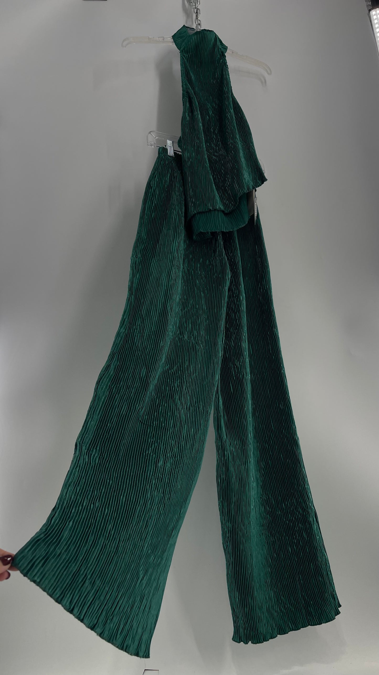 Commense Green Pleated/Fluted High Neck Top and Wide Legs with Tags Attached (Small)