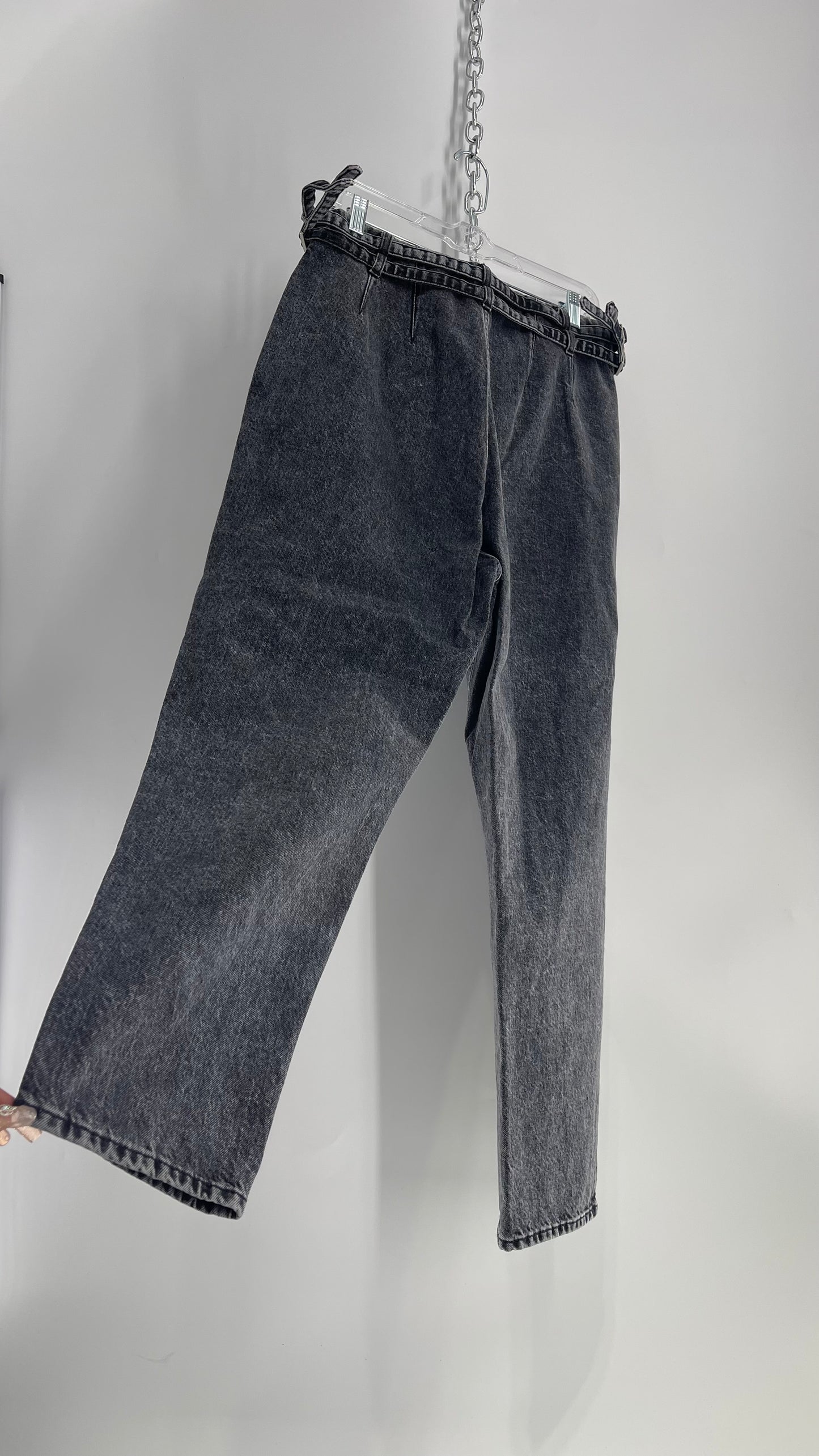 PRPS Charcoal Acid Wash High Waisted Jeans with Pleats and Adjustable Pulls (31)