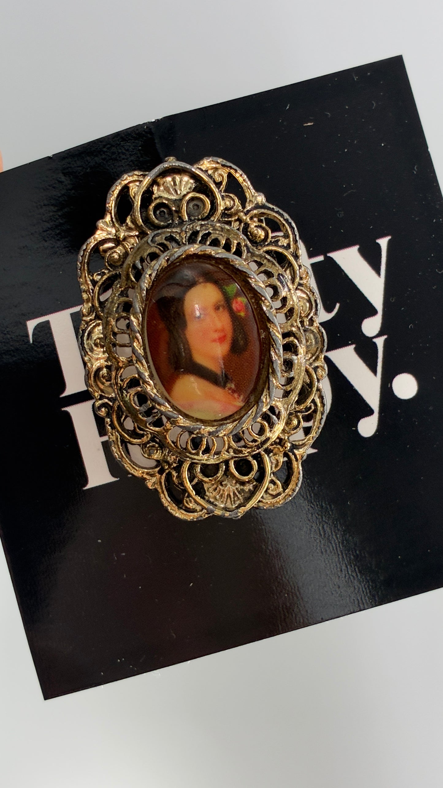 Vintage Victorian Brooch with Engraved Gold Photo/Portrait Frame