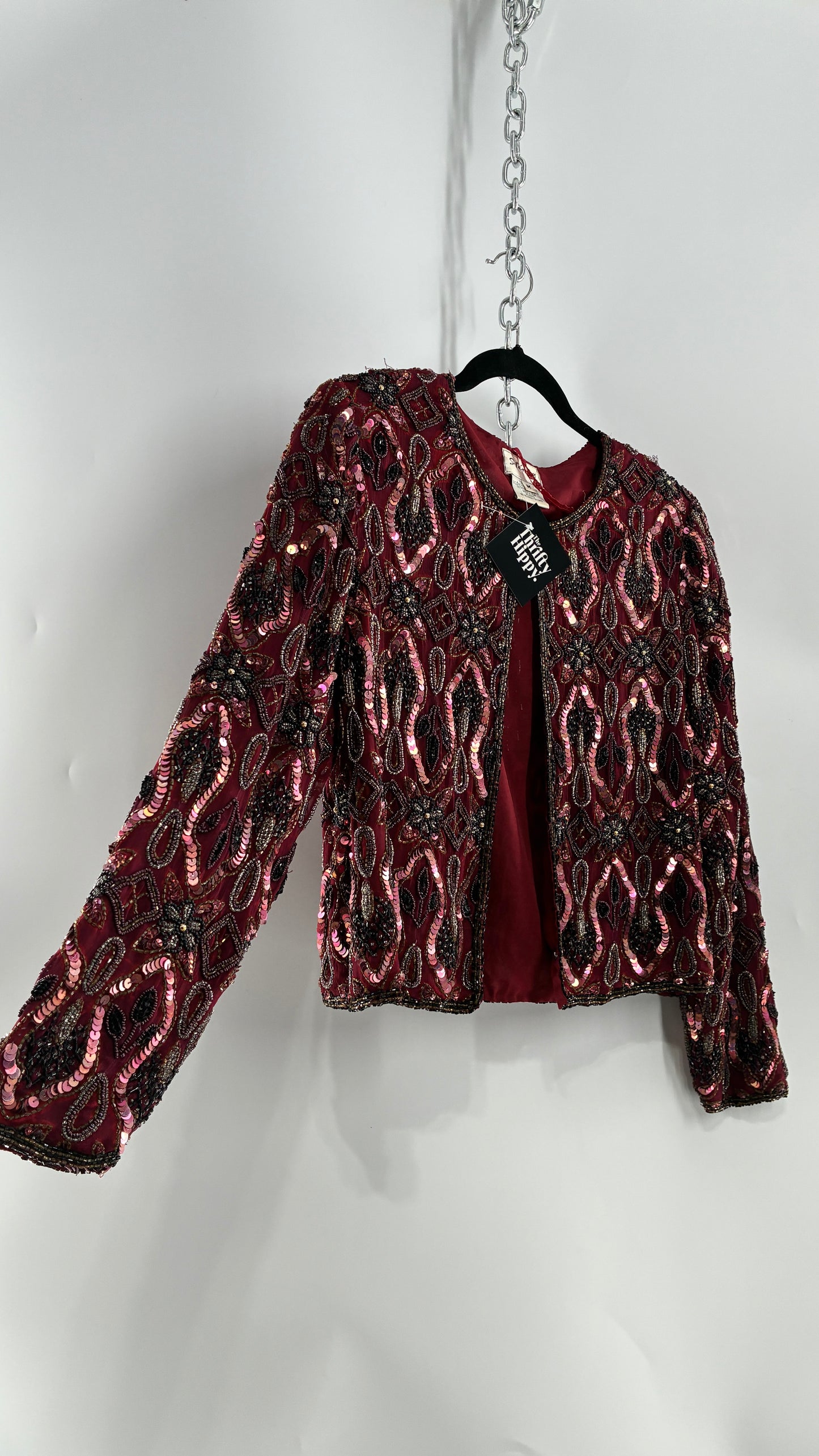 Vintage Beaded STENAY Burgundy Maroon Jacket (Medium)