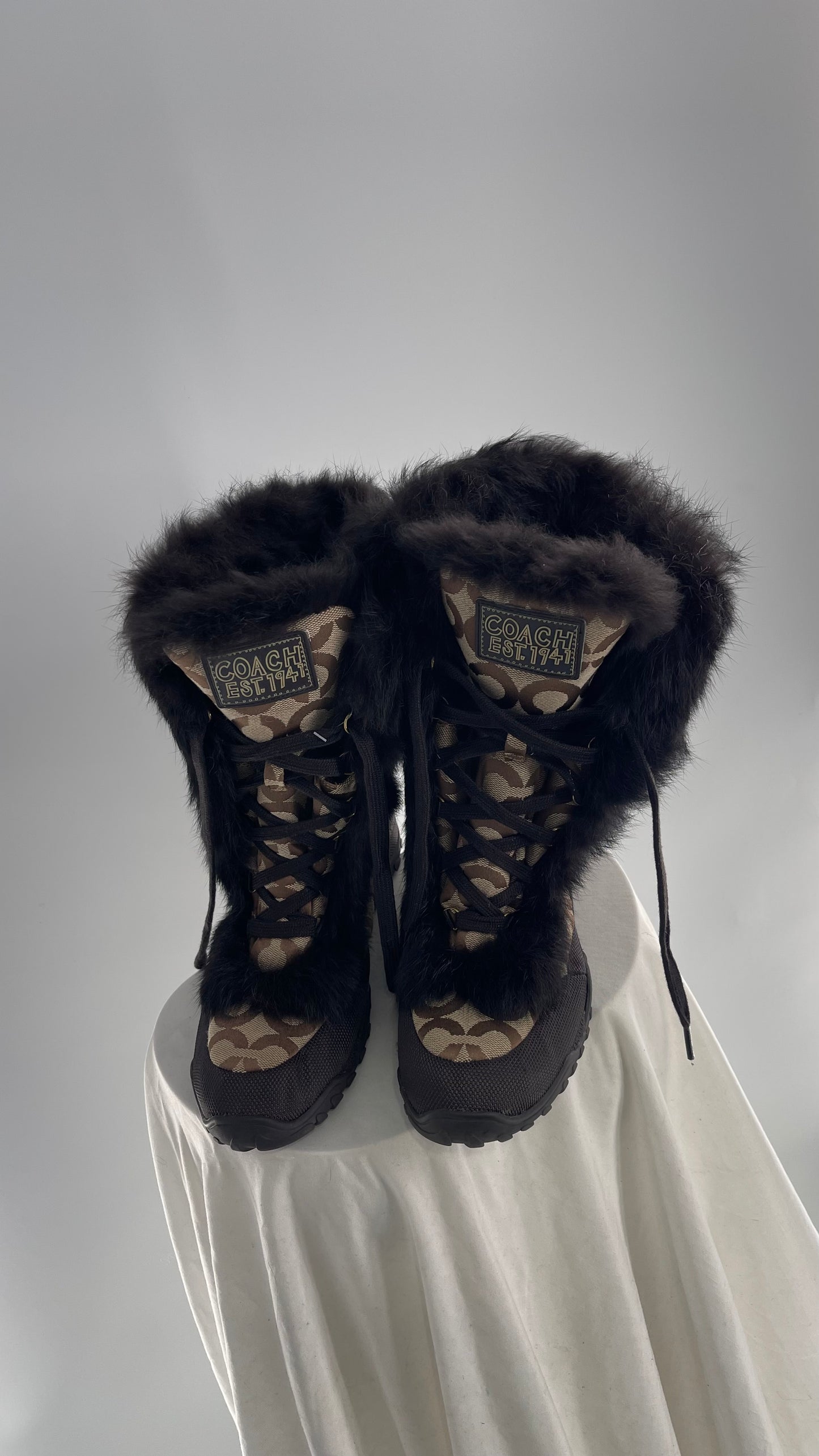 COACH Jennie Signature Quilted All Over Monogram Print Winter Boot with Rabbit Fur Trim (9)