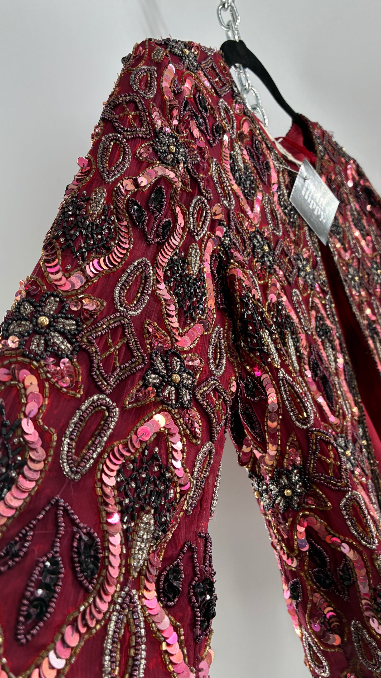 Vintage Beaded STENAY Burgundy Maroon Jacket (Medium)