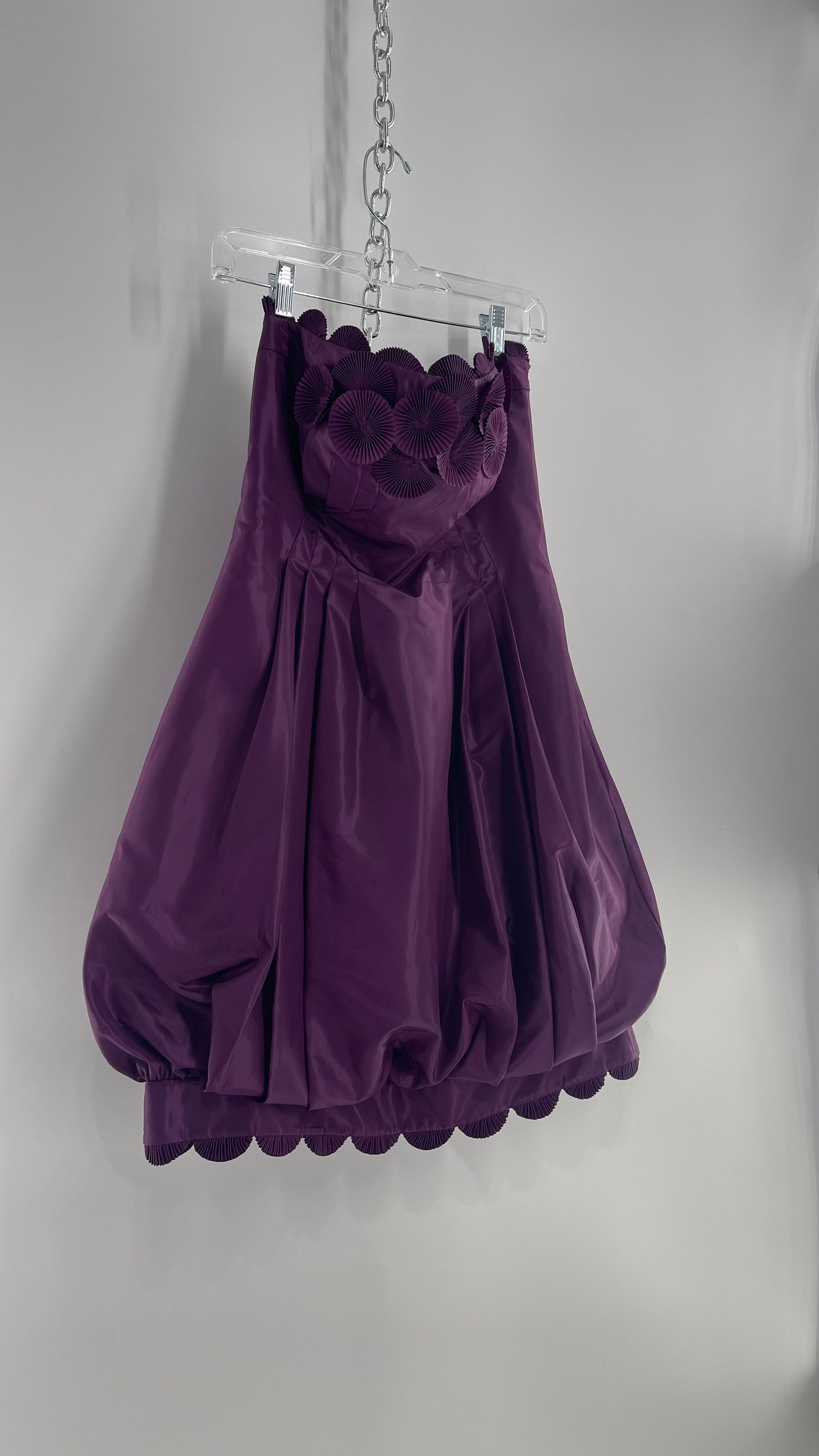 Vintage Liz Elana Purple Bubble Hem Mini Dress with Boned Corseted Bodice and Pleated Accordion Scalloping (8)