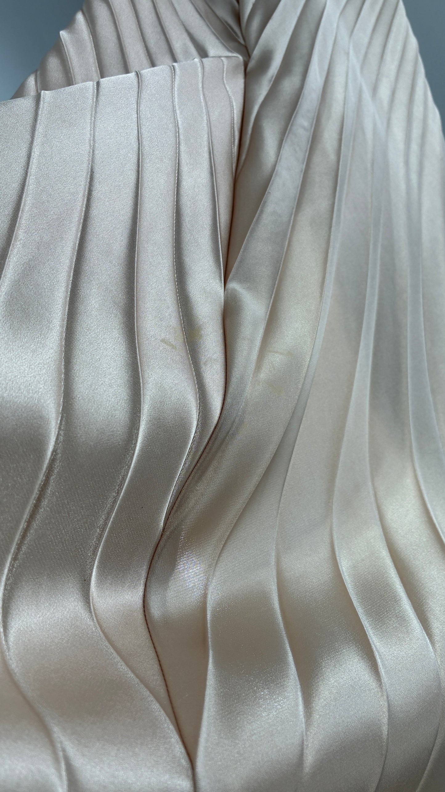 Vintage ISSUE Pleated Champagne Gown with Vented Slit Front, Crystal Bust Appliqué and Strap Cuffs (2)
