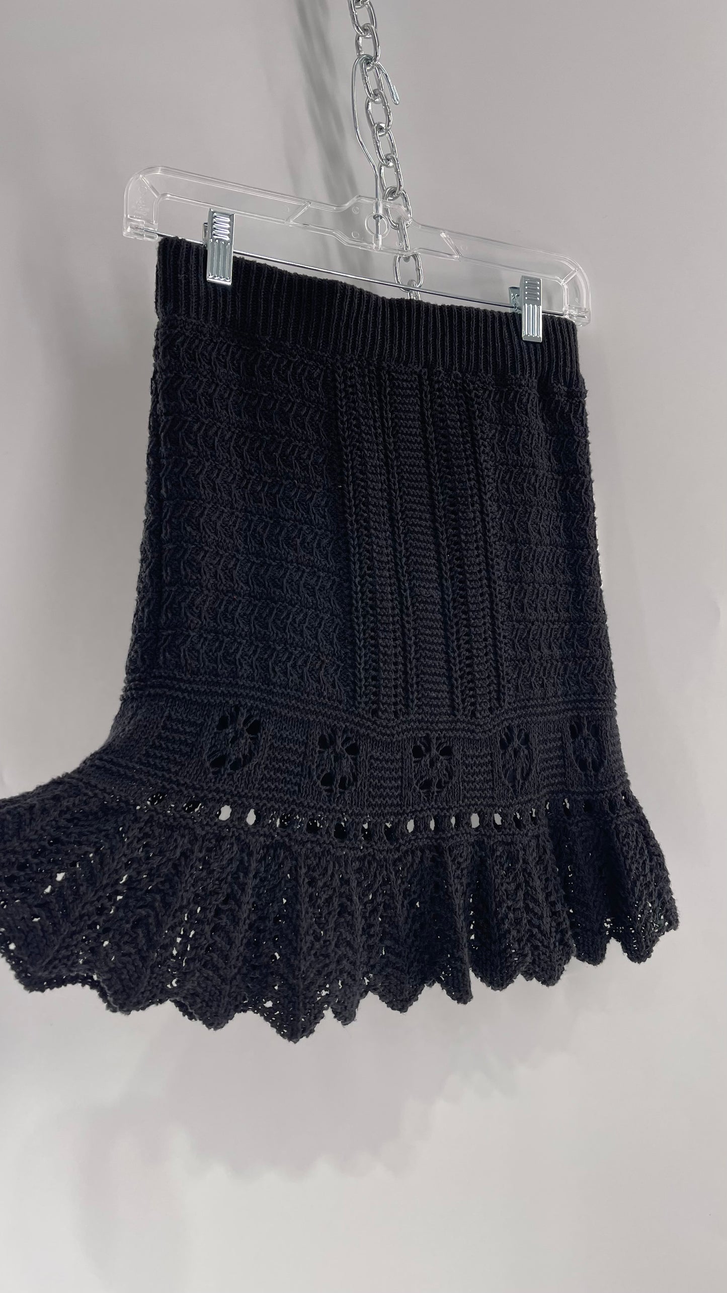 Anthropologie Black Crochet Knit Mini Skirt with Tags Attached (Small)