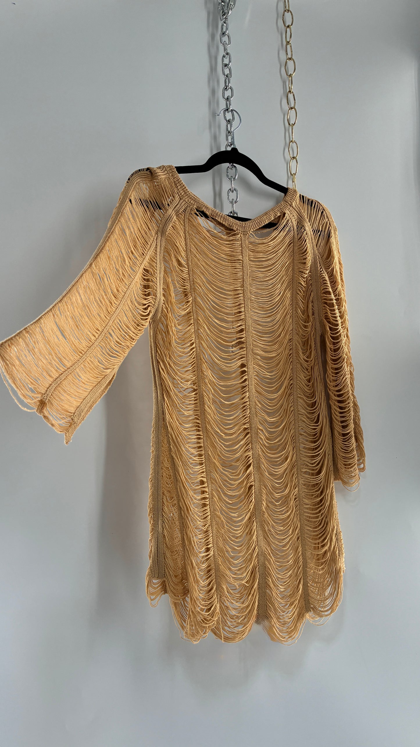 Vintage Tan Open Shred Knit Top/Mini Dress (XS/S)