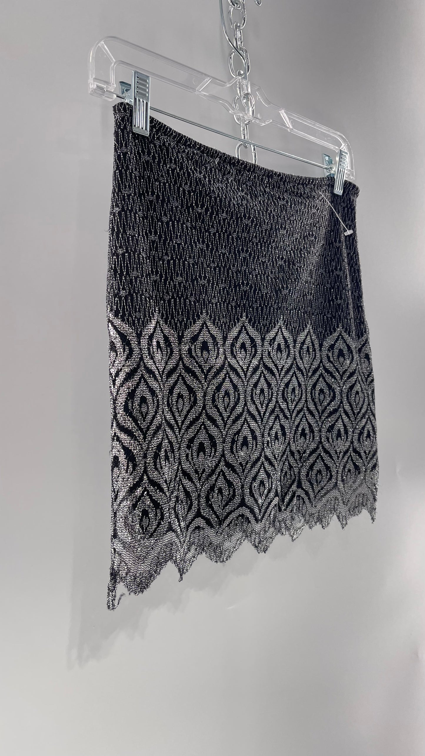 Free People Black Silver Metallic Scalloped Hem Mini Skirt (0)