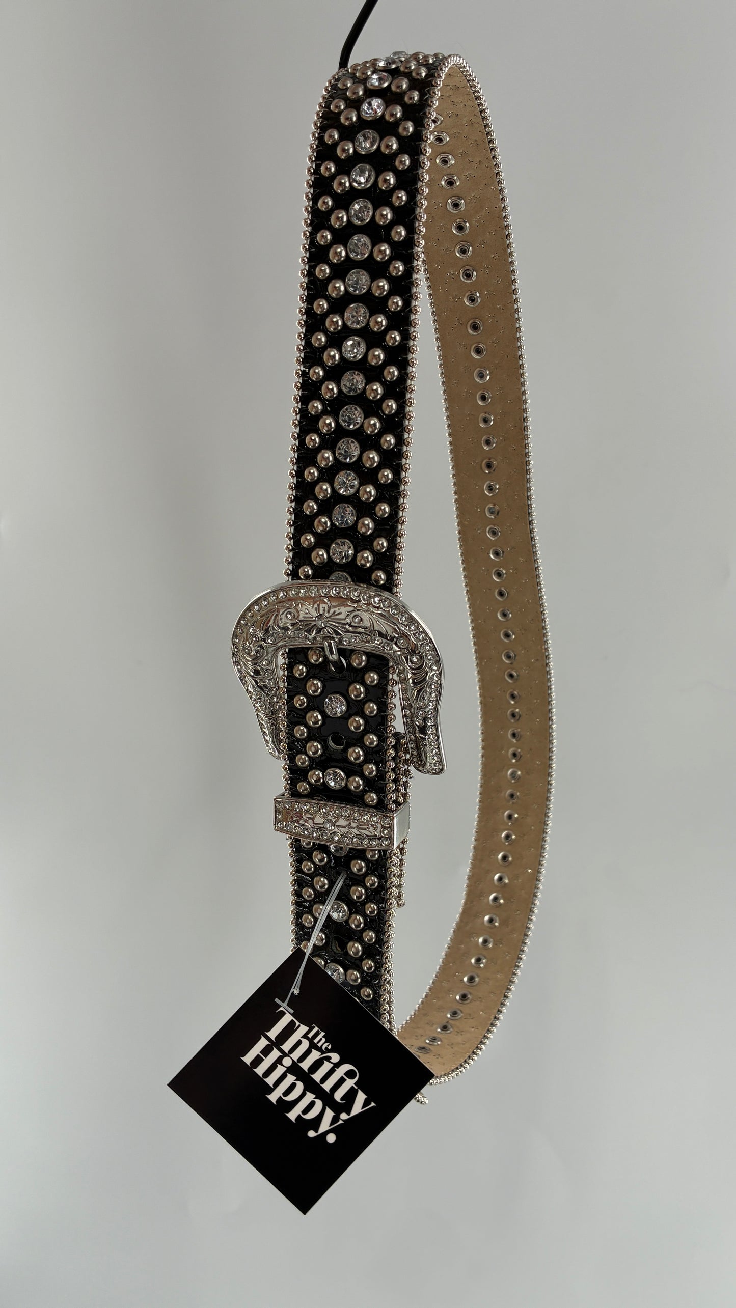 Vintage GUESS Black Rhinestone Studded Belt (Large)