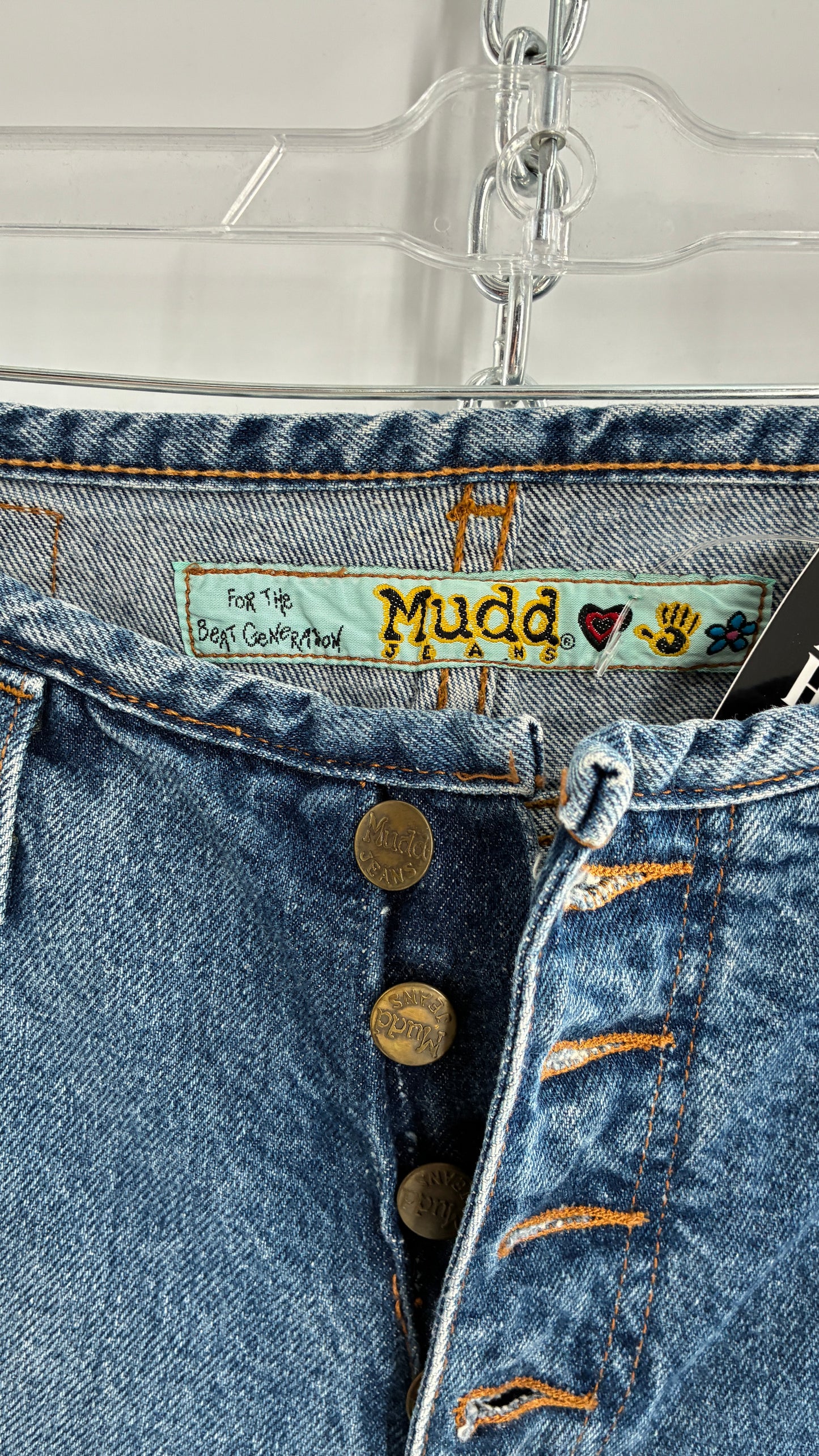 Vintage 1980s MUDD Flared Button Front Jeans with Colorful Jacron (9)