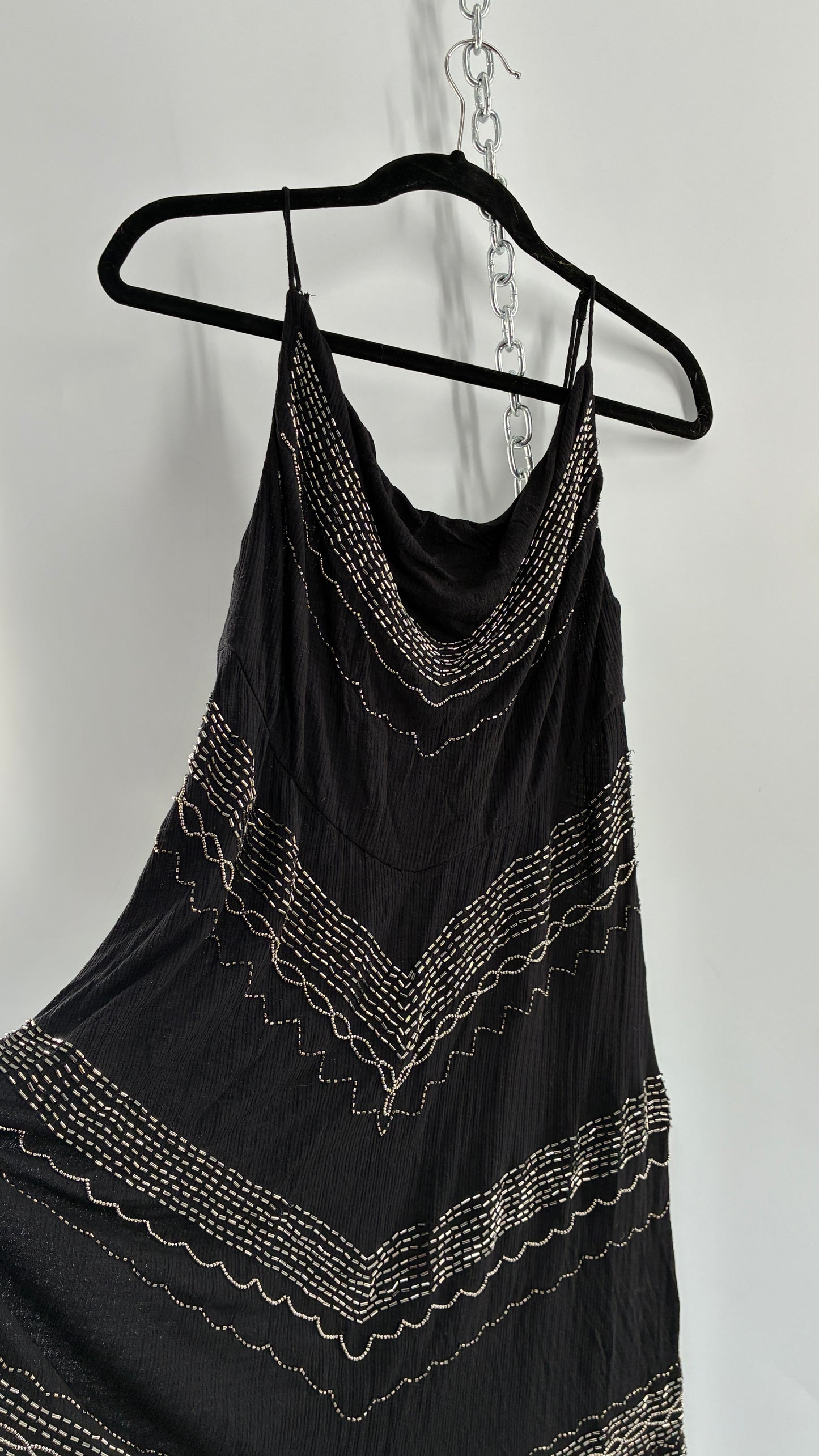 Intimately Free People Black Slip Dress with Silver Beading and Tags Attached (XS)