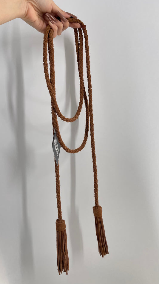 Free People Genuine Suede Leather Whip Tassel Lasso Belt (One Size)