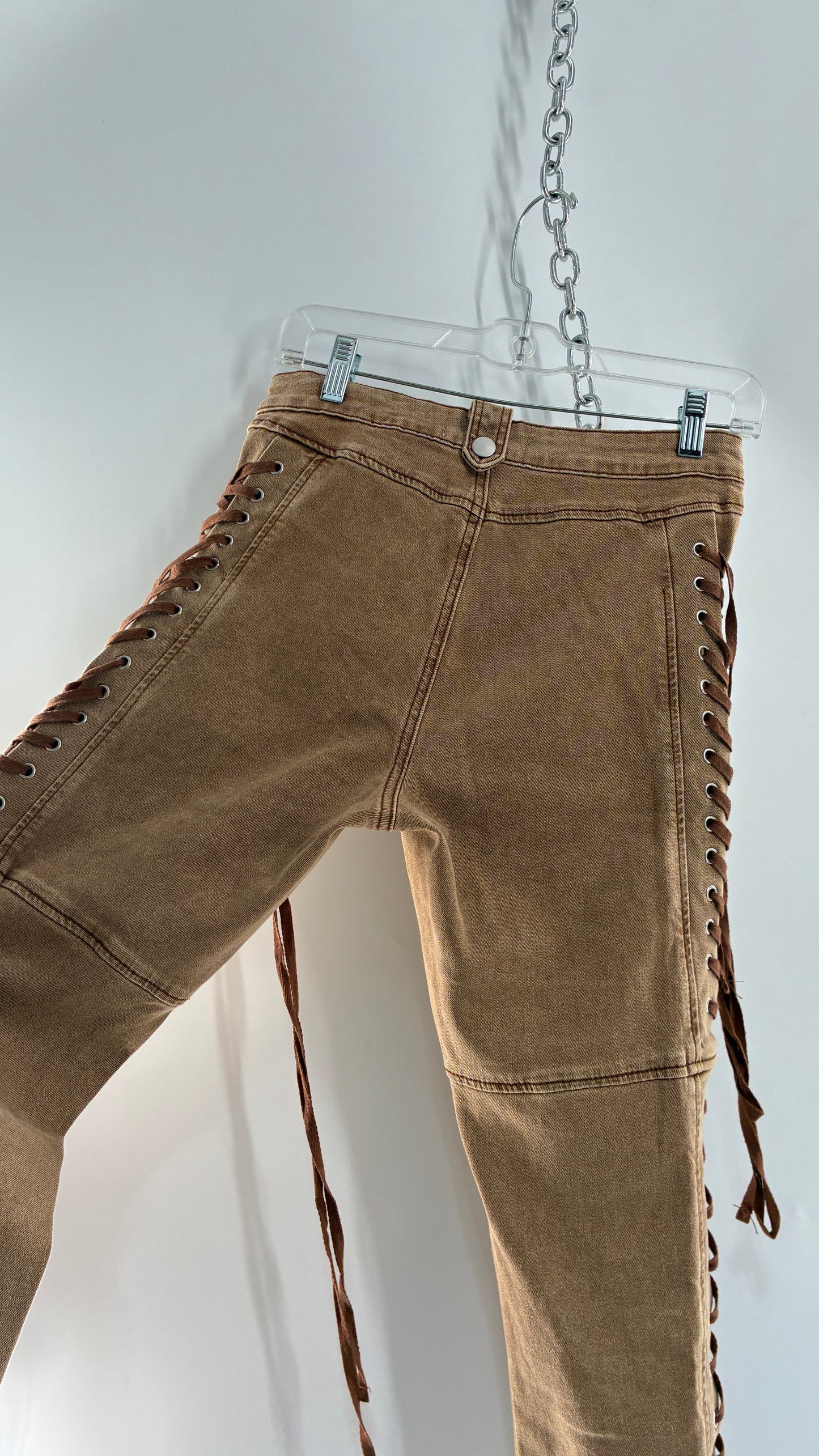 FASHION NOVA Side Tie Faded Brown Jeans (Medium)