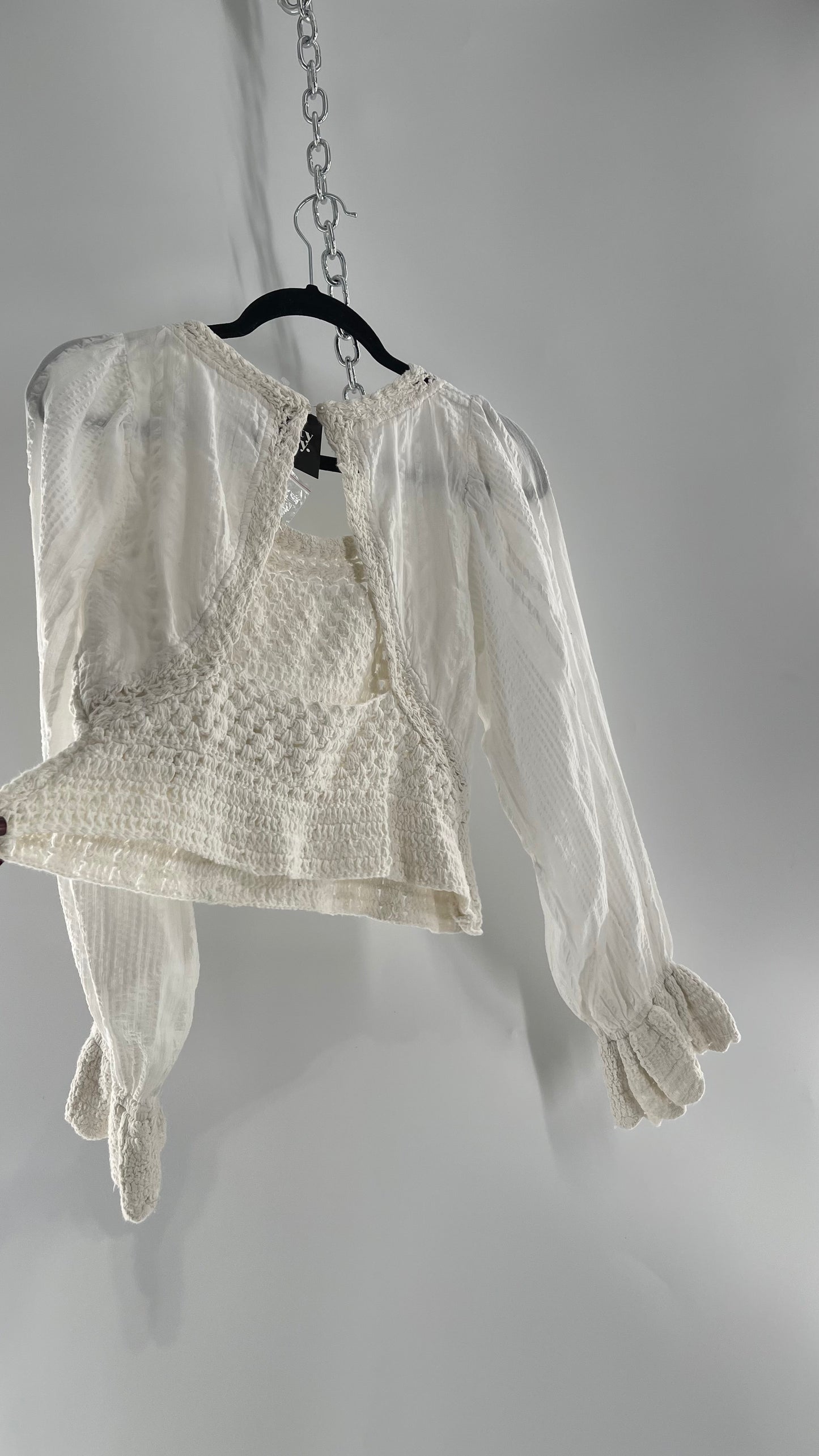 Free People White Crochet “Megan” Top (Large)