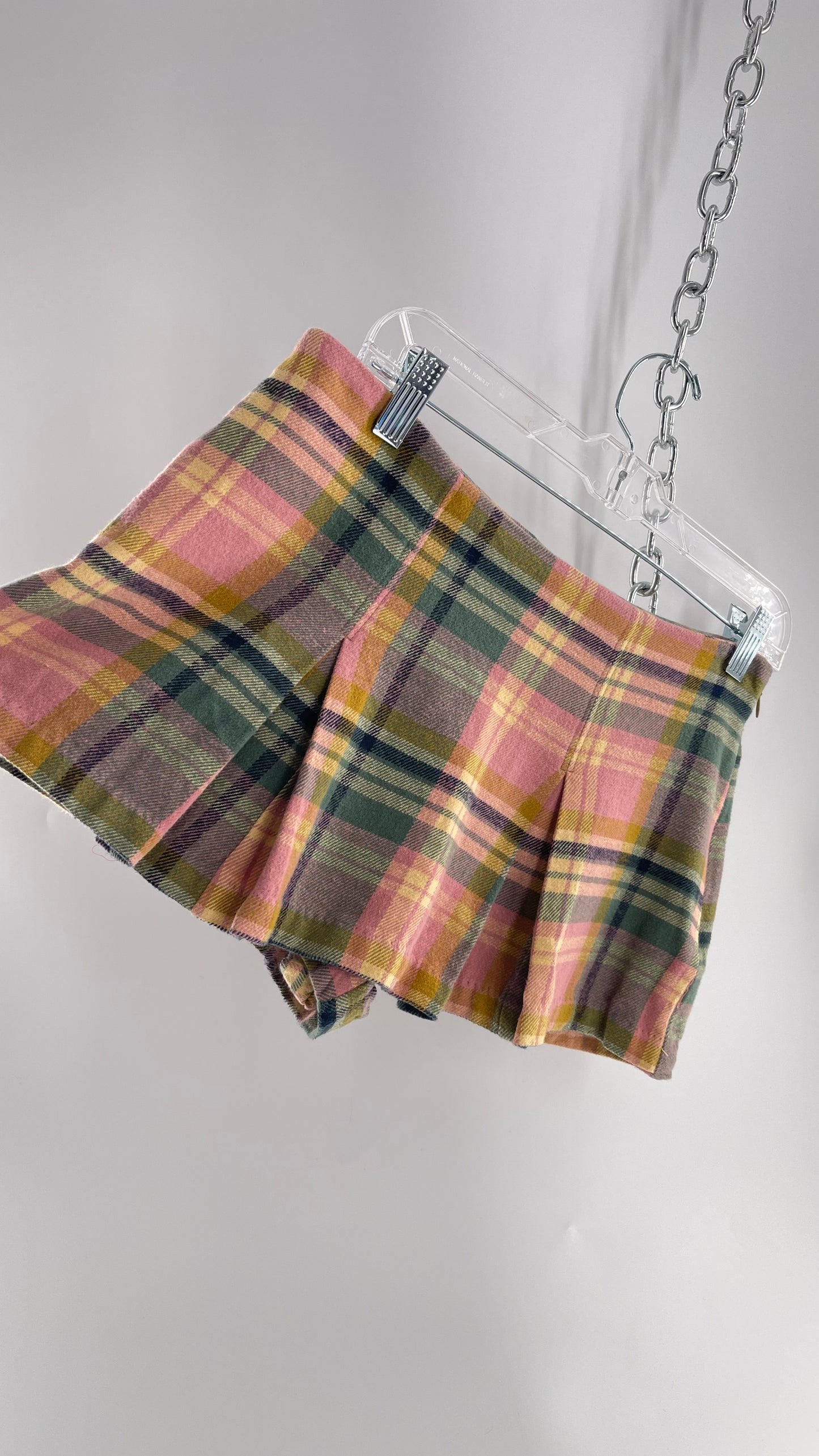 Free People Pink Plaid Pleated Micro Mini Skort with Tags Attached (4)