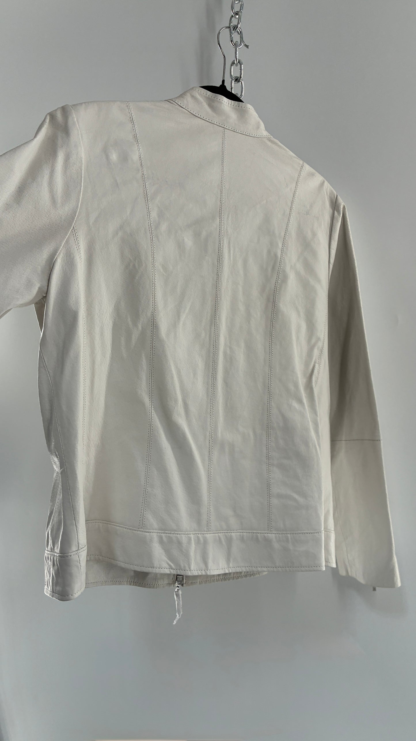 Deadstock Vintage JESSICA LONDON White Genuine Leather Paneled Motorcycle Jacket (16)
