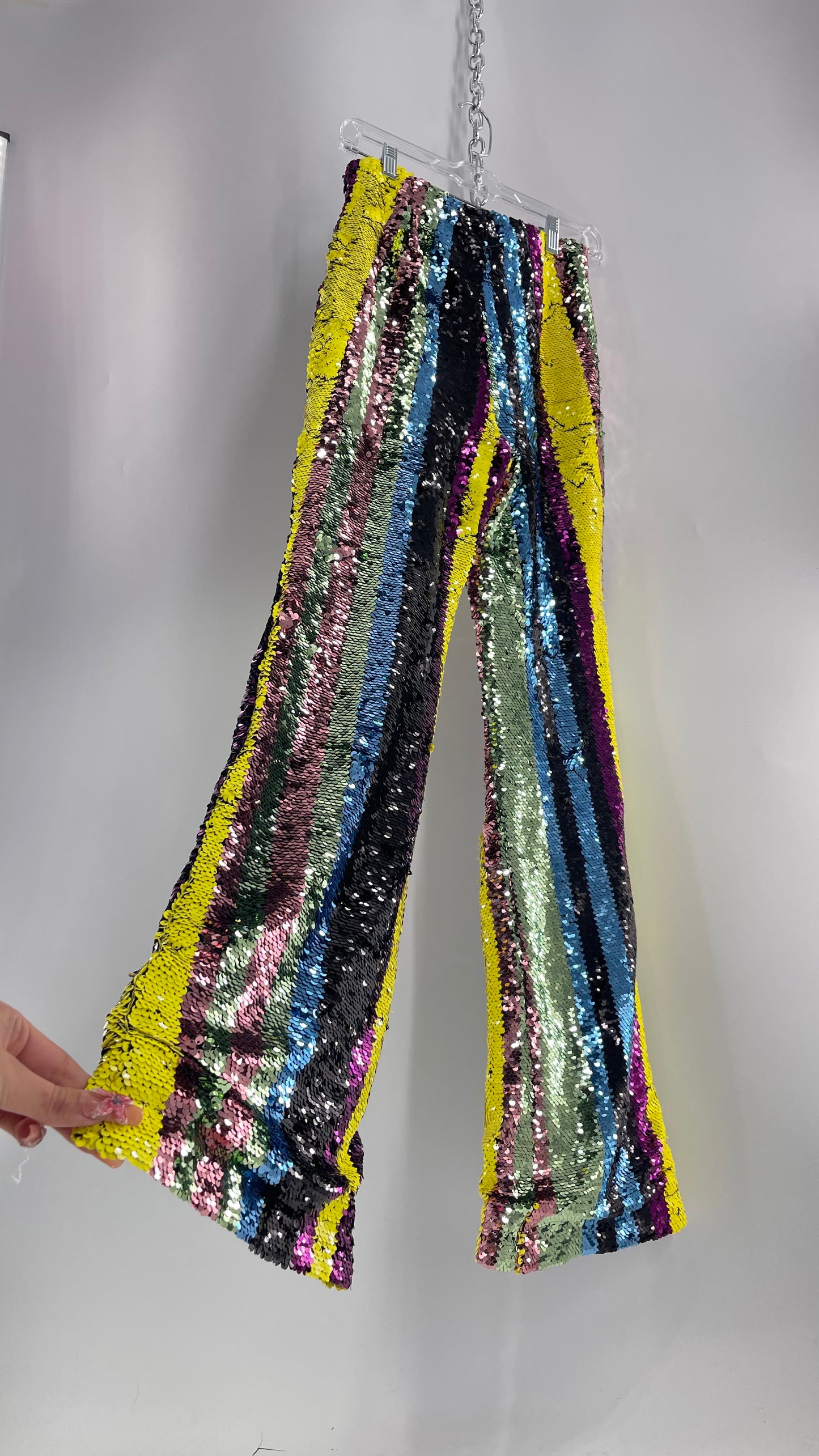 Deadstock Forever 21 Sequin Striped Colorful Festival Flare Pants (Small)