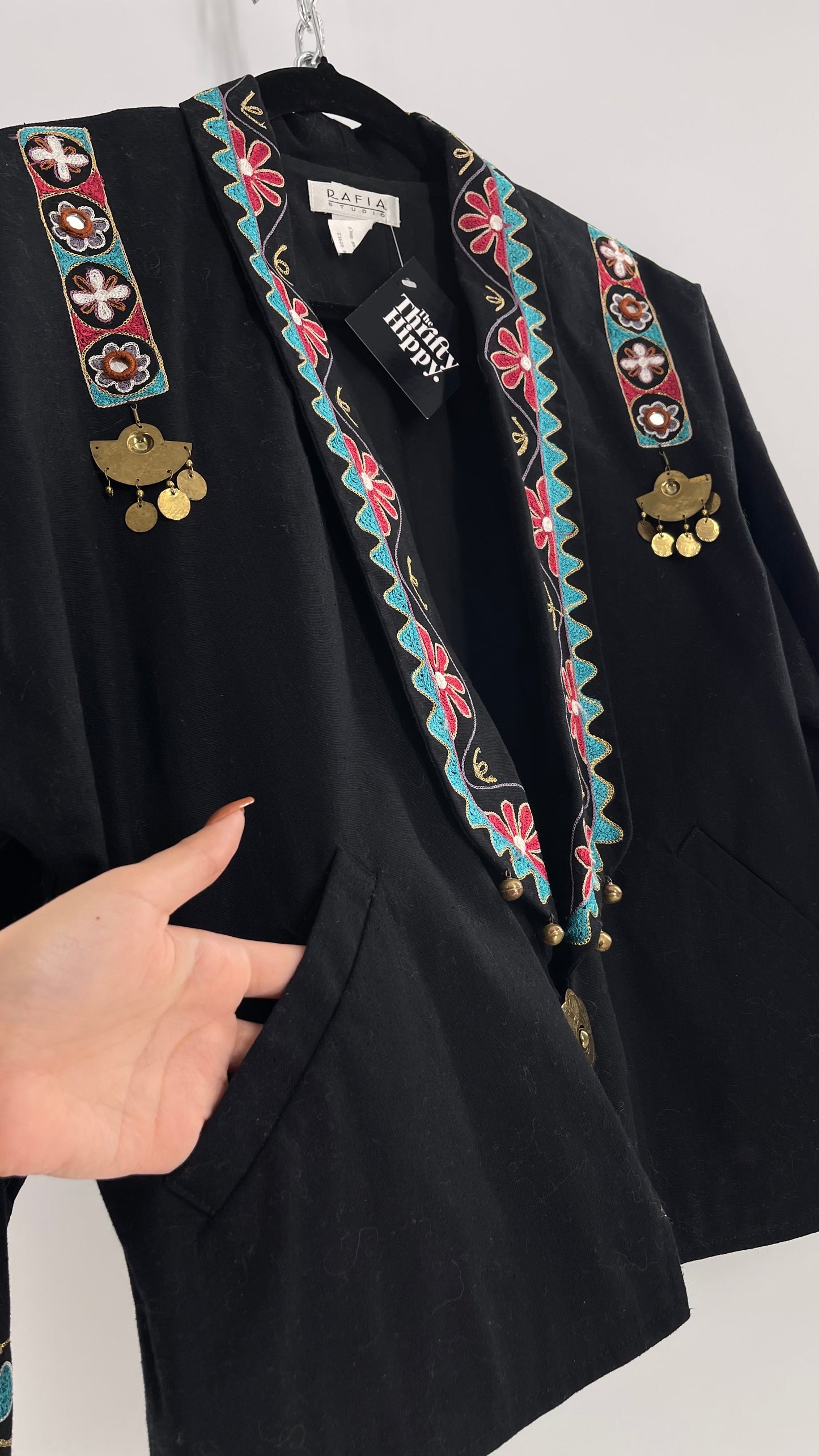 Vintage 1970s RÁFIA STUDIO Western Embroidered Jacket with Bronze Medallions (Medium)